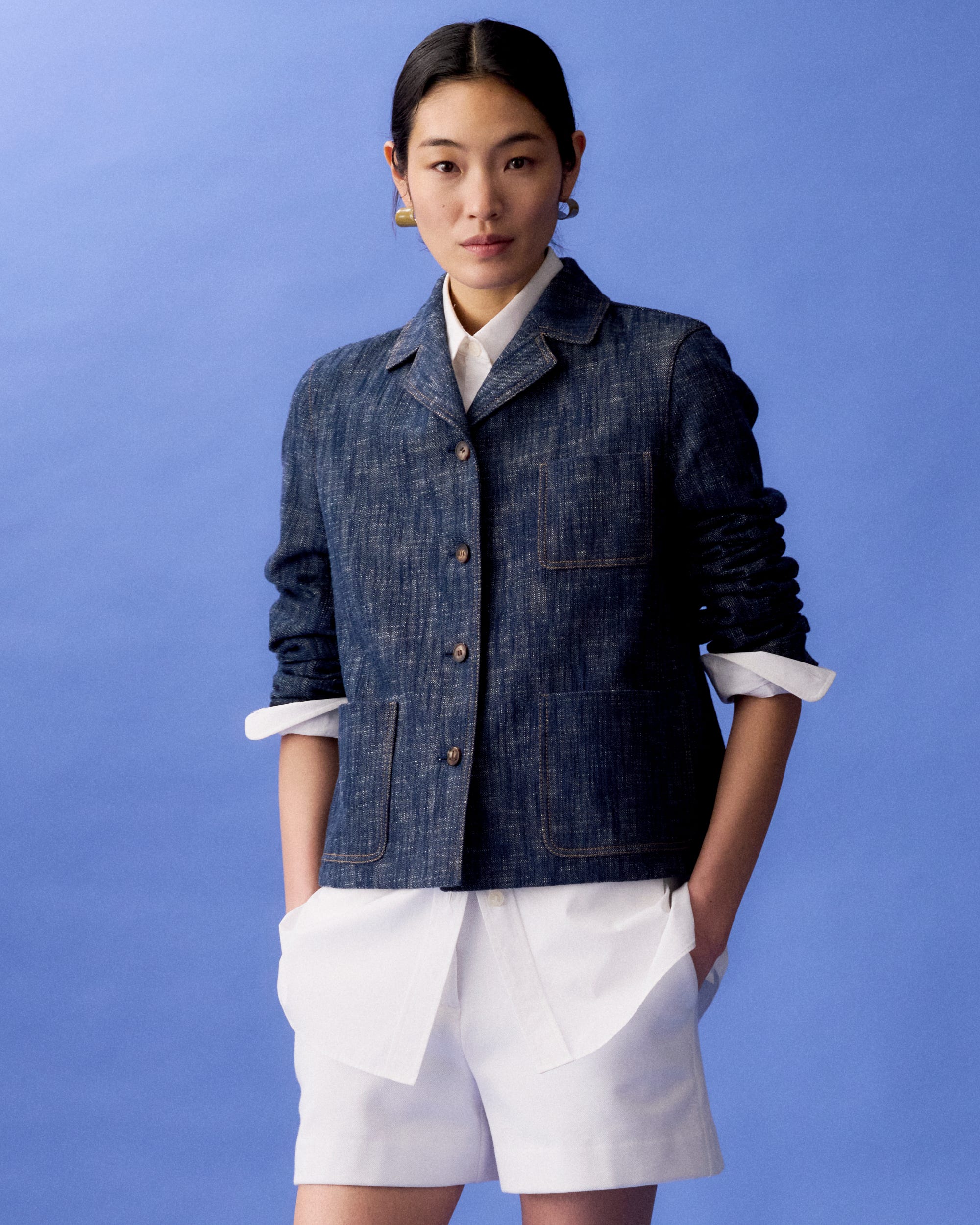 Denim-Effect Twill Jacket and Cotton Piqué Laurel Short