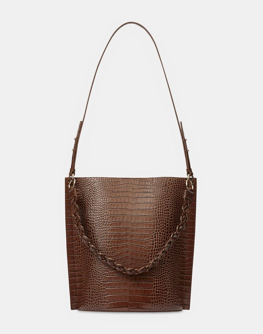 Croc-Embossed Calfskin Leather 8 Knot Day Bag—Large