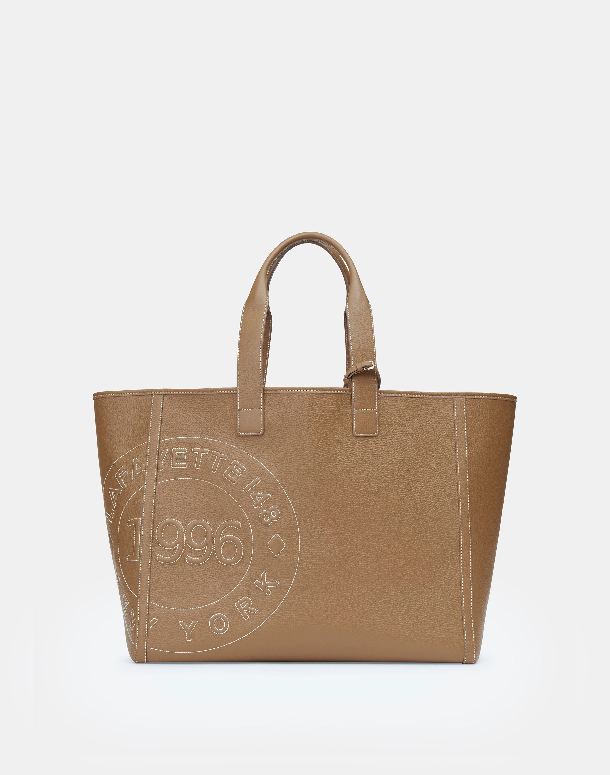Lafayette 148 Grained Calfskin Leather Postmark L Tote In Cadet Khaki