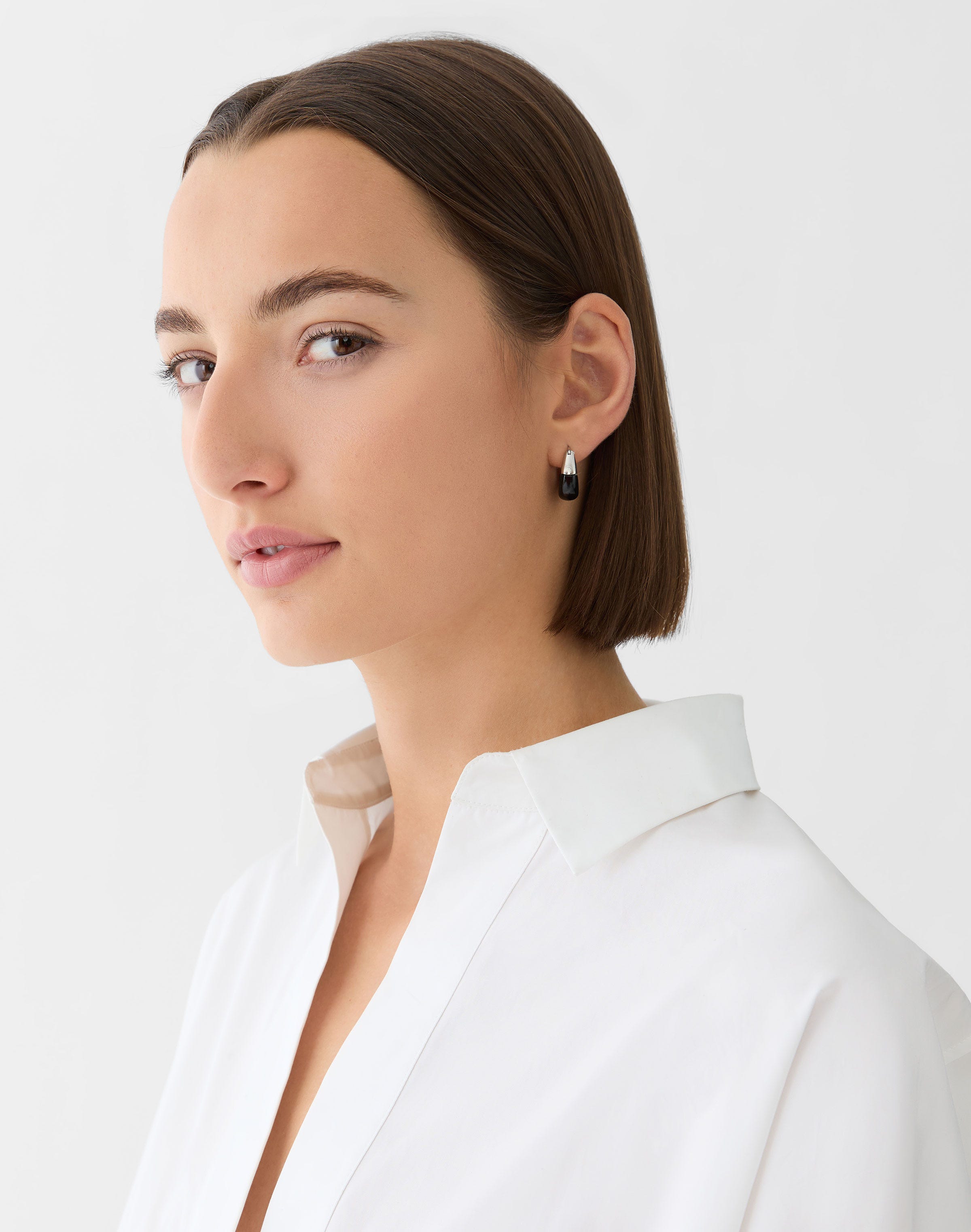 Modernist Semi-Precious Stone Hoop Earring