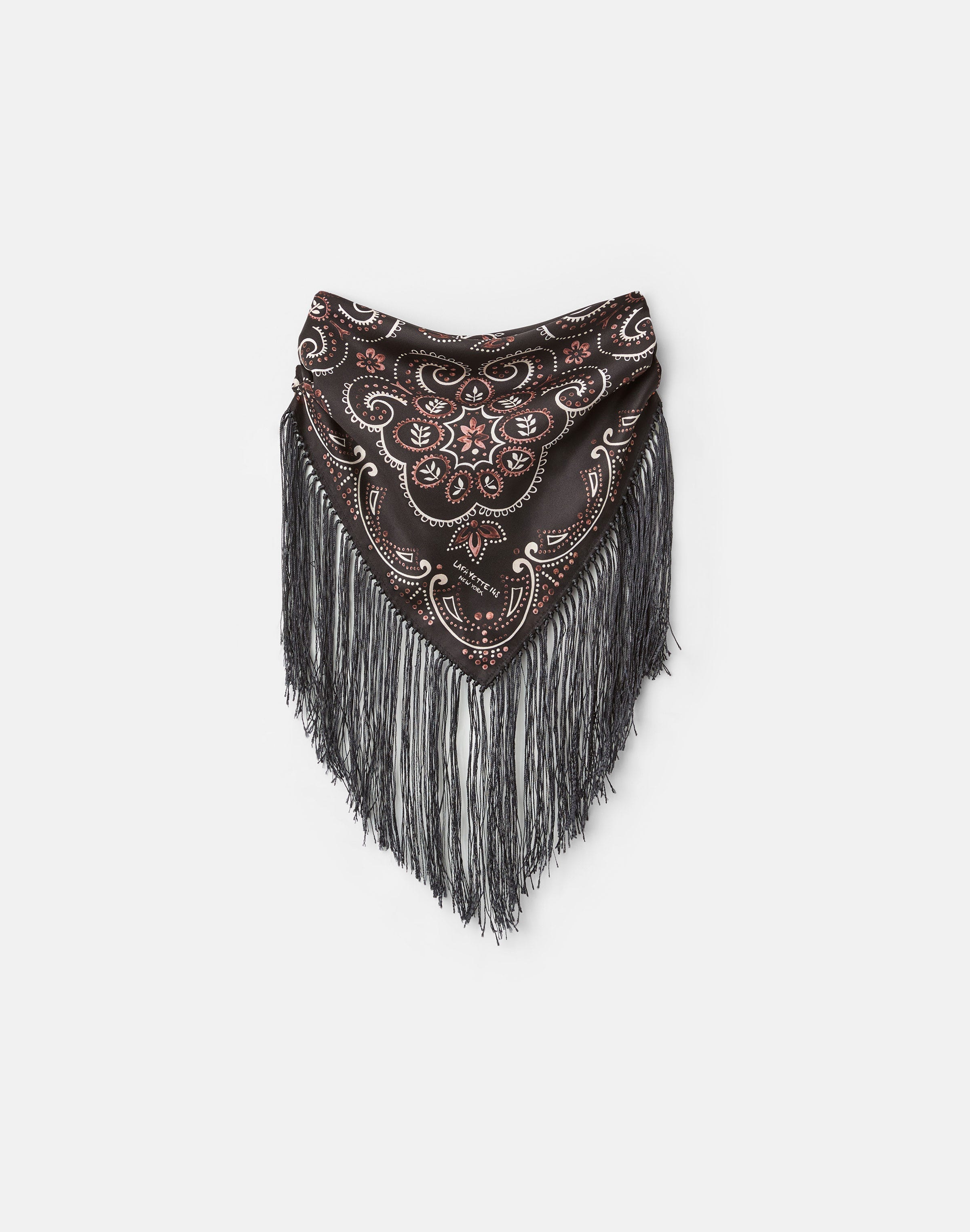 Bandana Print Silk Twill Fringed Triangle Scarf