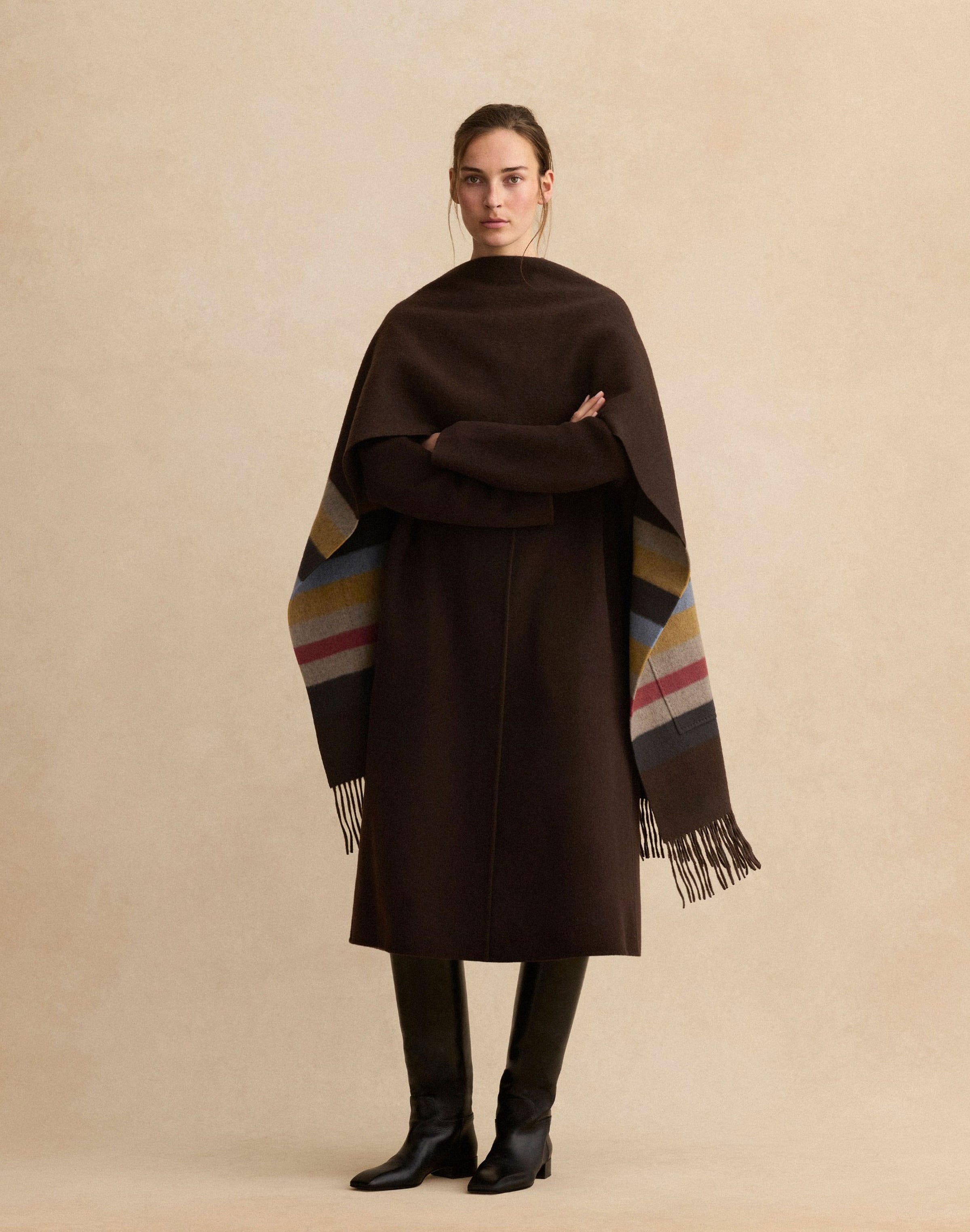 Wool Double Face Coat and Horizon Stripe Shawl