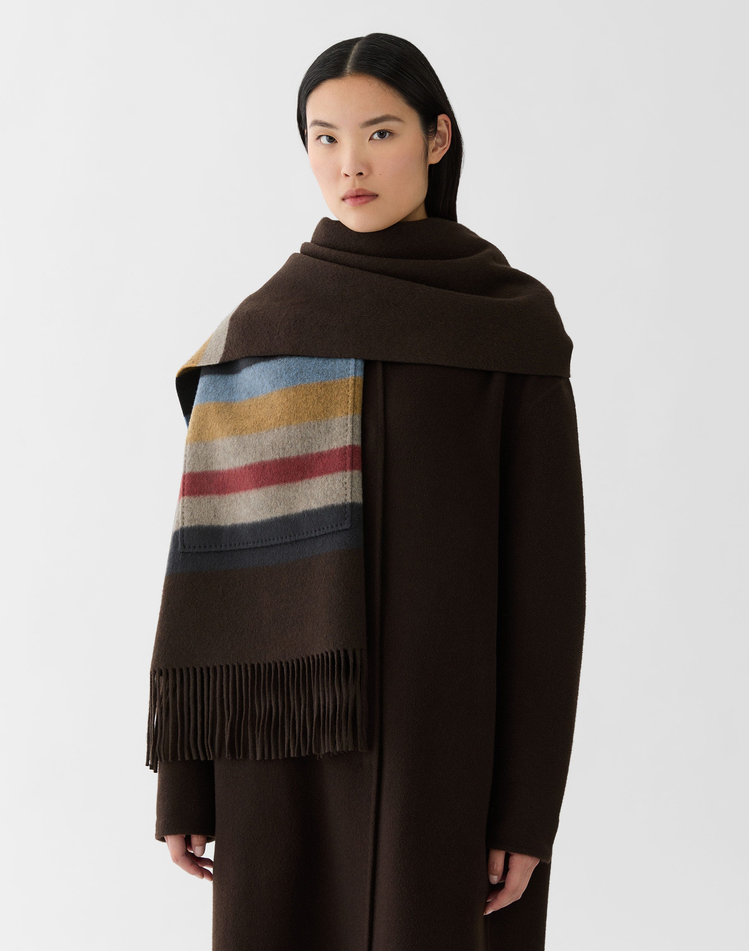 Horizon Stripe Wool-Cashmere Pocket Shawl