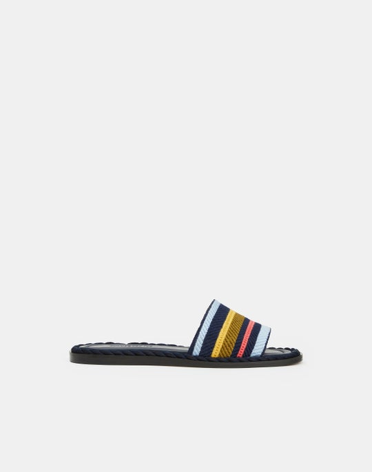 Striped Canvas Embroidered Slide
