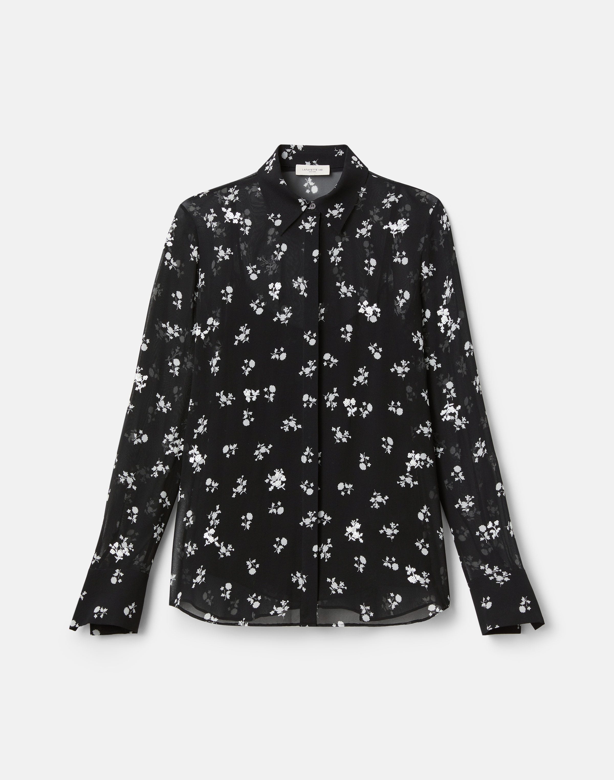 Ditsy Floral Print Silk Georgette Embellished Blouse