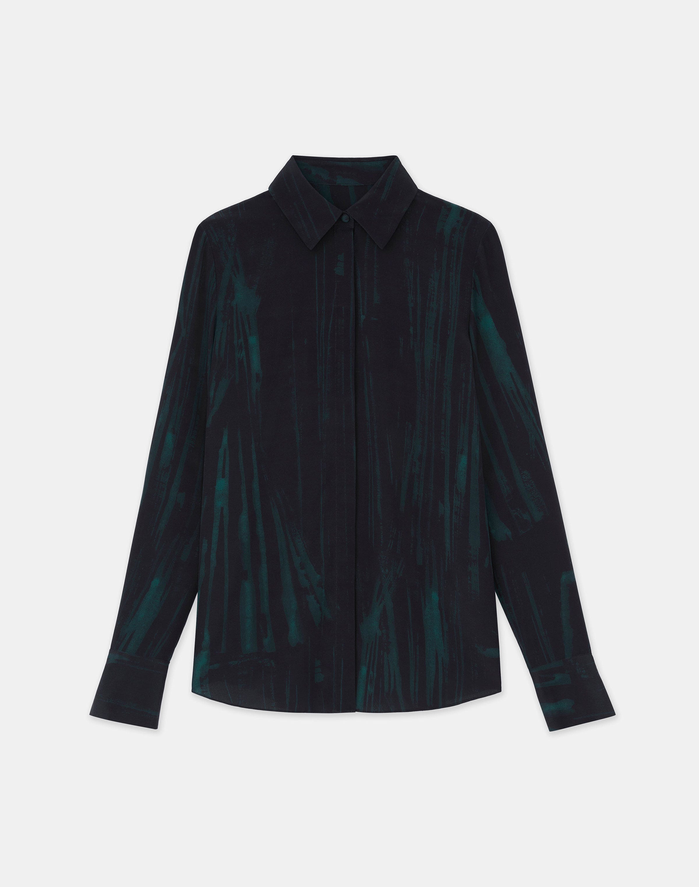 Lafayette 148 Petite Stamped Pages Print Silk Crepe De Chine Blouse In Black