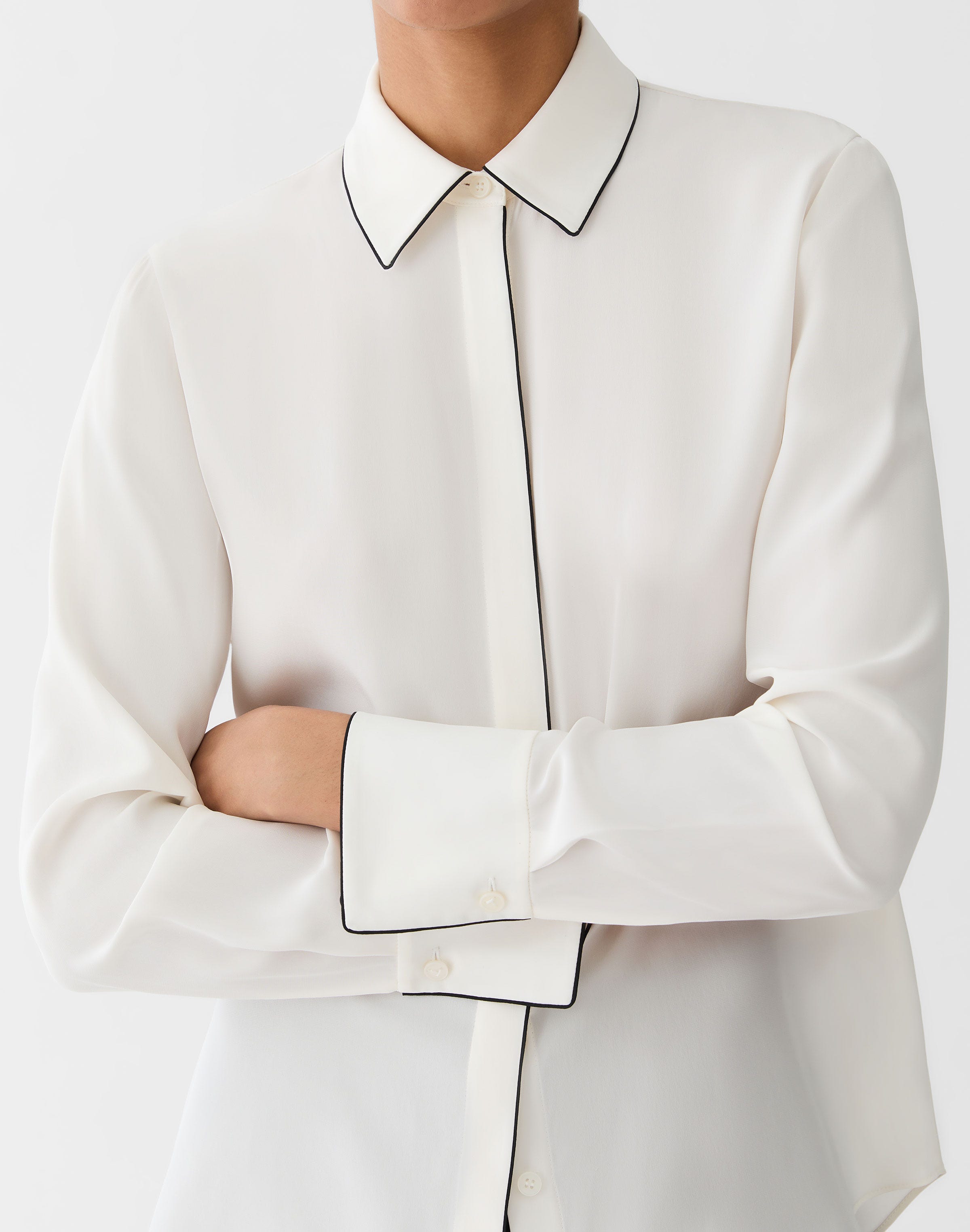 Matte Silk Piped Button Blouse