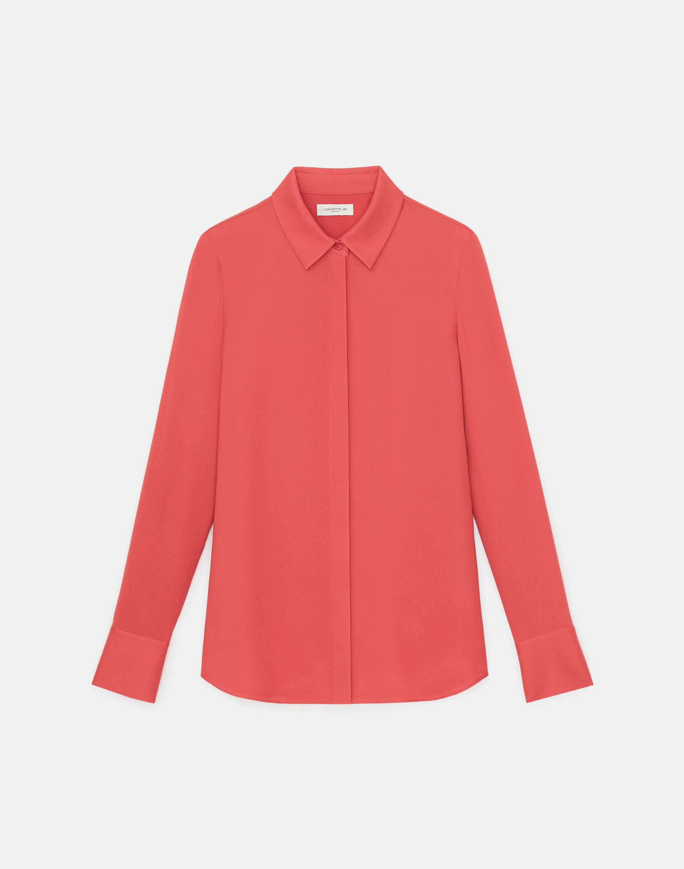 Lafayette 148 Silk Double Georgette Button Blouse In Vibrant Coral