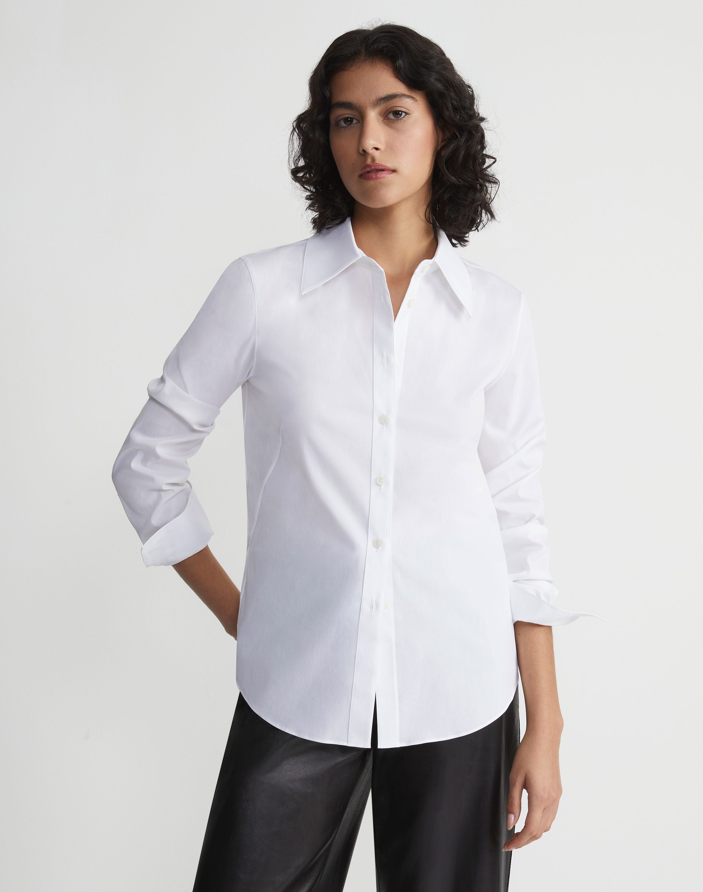 Petite Stretch Cotton Slim Shirt Lafayette 148 New York