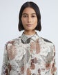 Plus-Size Metallic Stripe Bohemia Bloom Silk Chiffon Embroidered Blouse