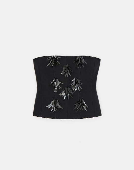 Wool-Silk Faille Embellished Corset Top