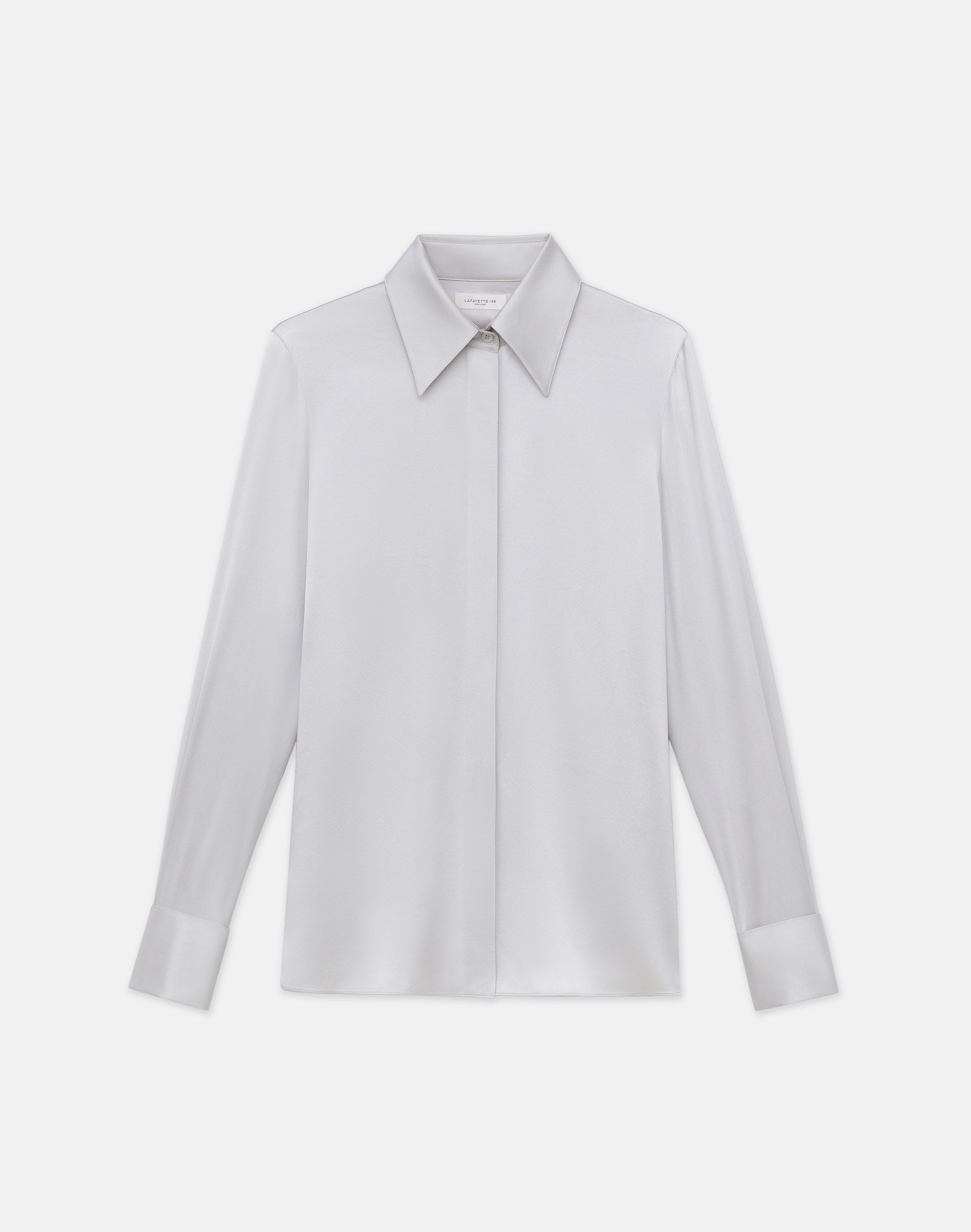 Lafayette 148 Silk Charmeuse Blouse In Grey