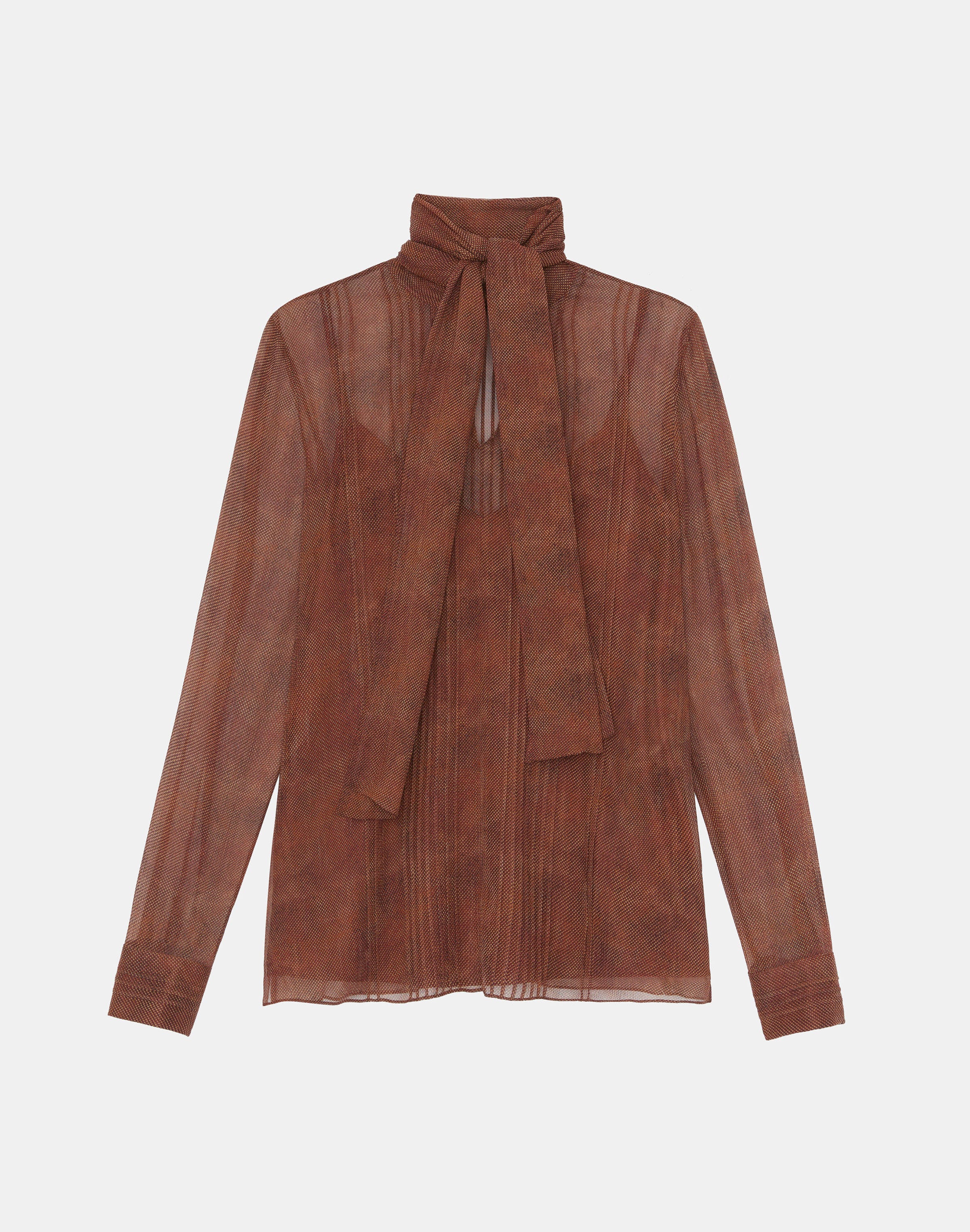 Lafayette 148 Petite Screen Print Silk Chiffon Bow Blouse In Brown
