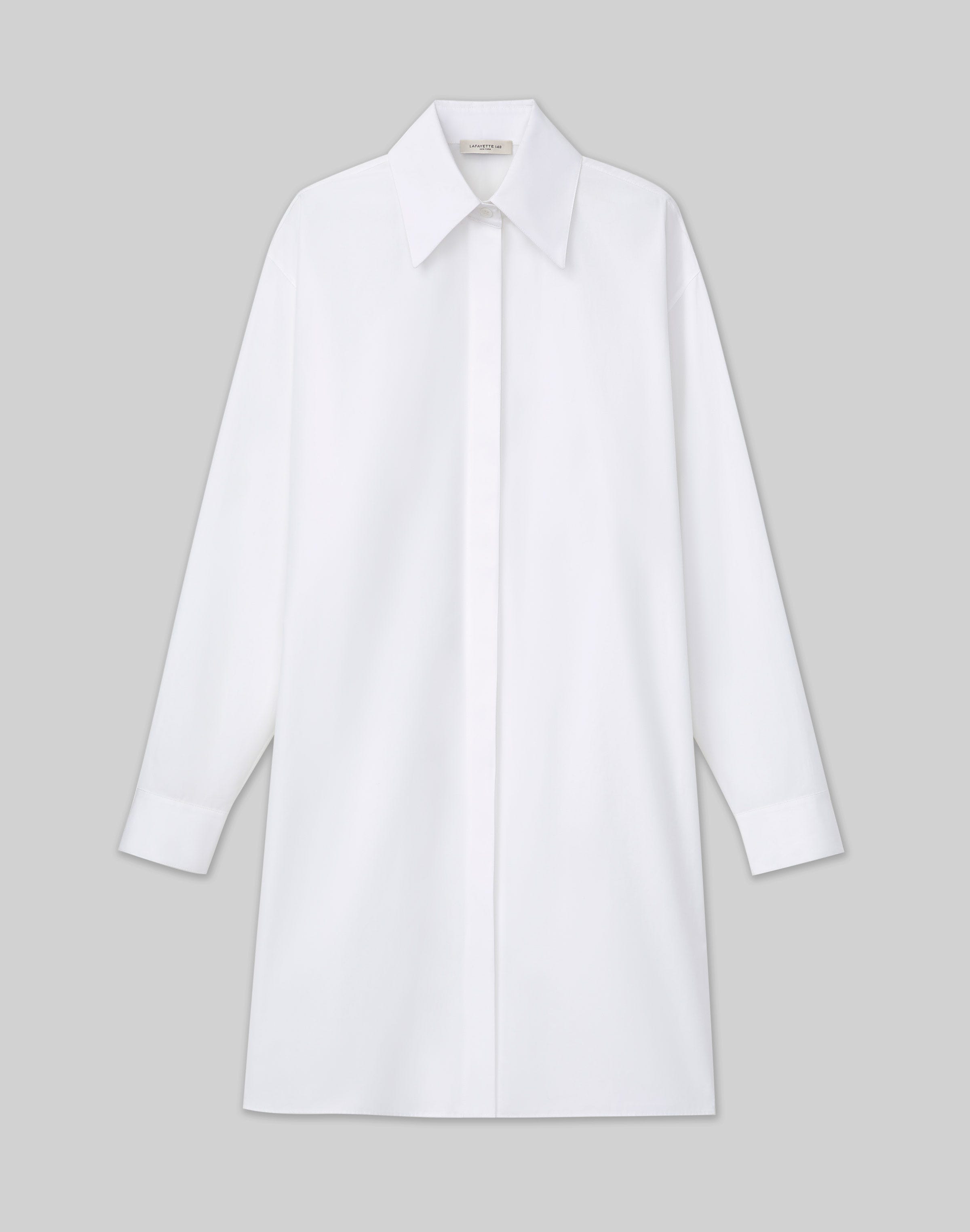 Lafayette 148 Organic Cotton Poplin Side Button Shirt In White