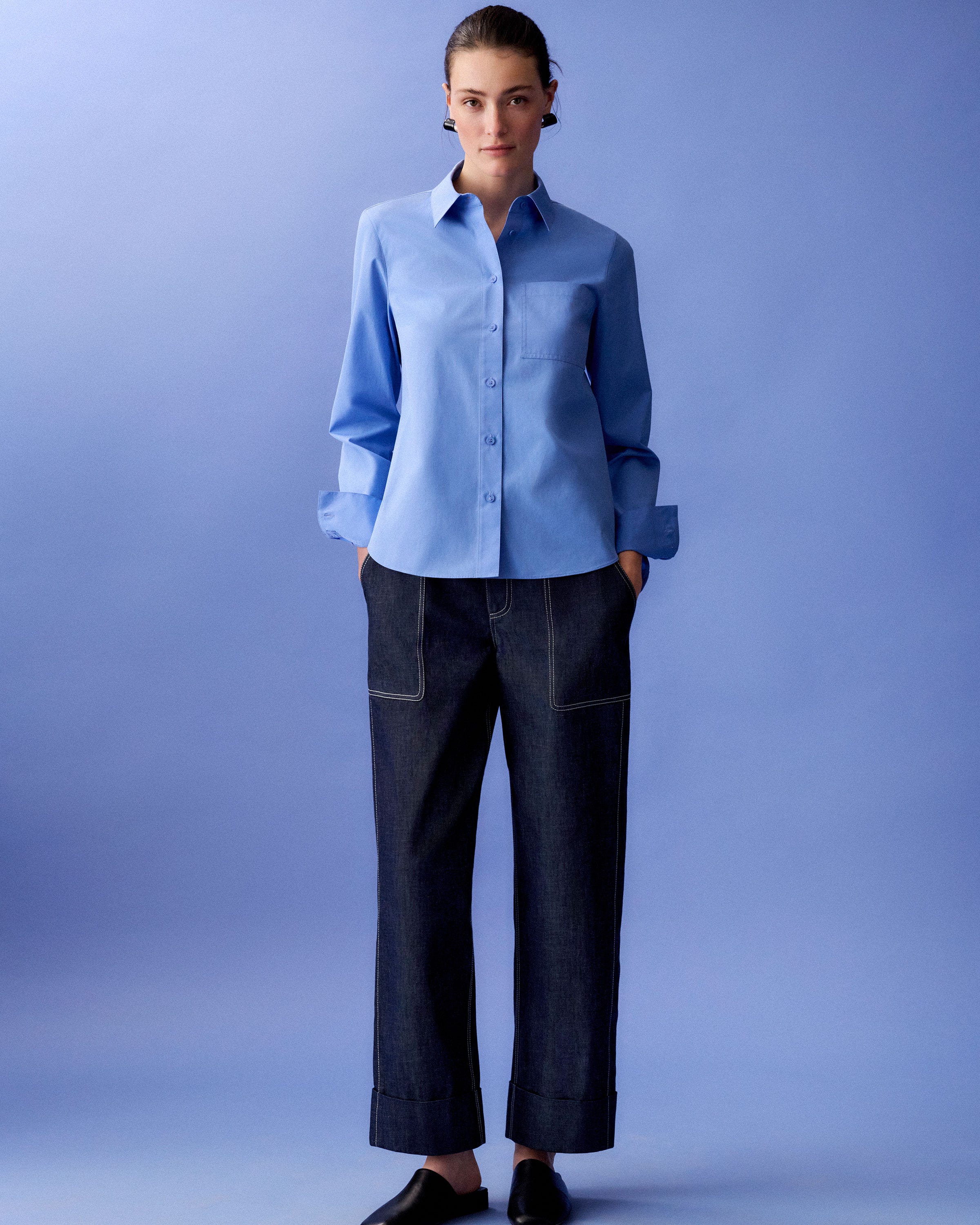 Organic Cotton Poplin Button Front Shirt