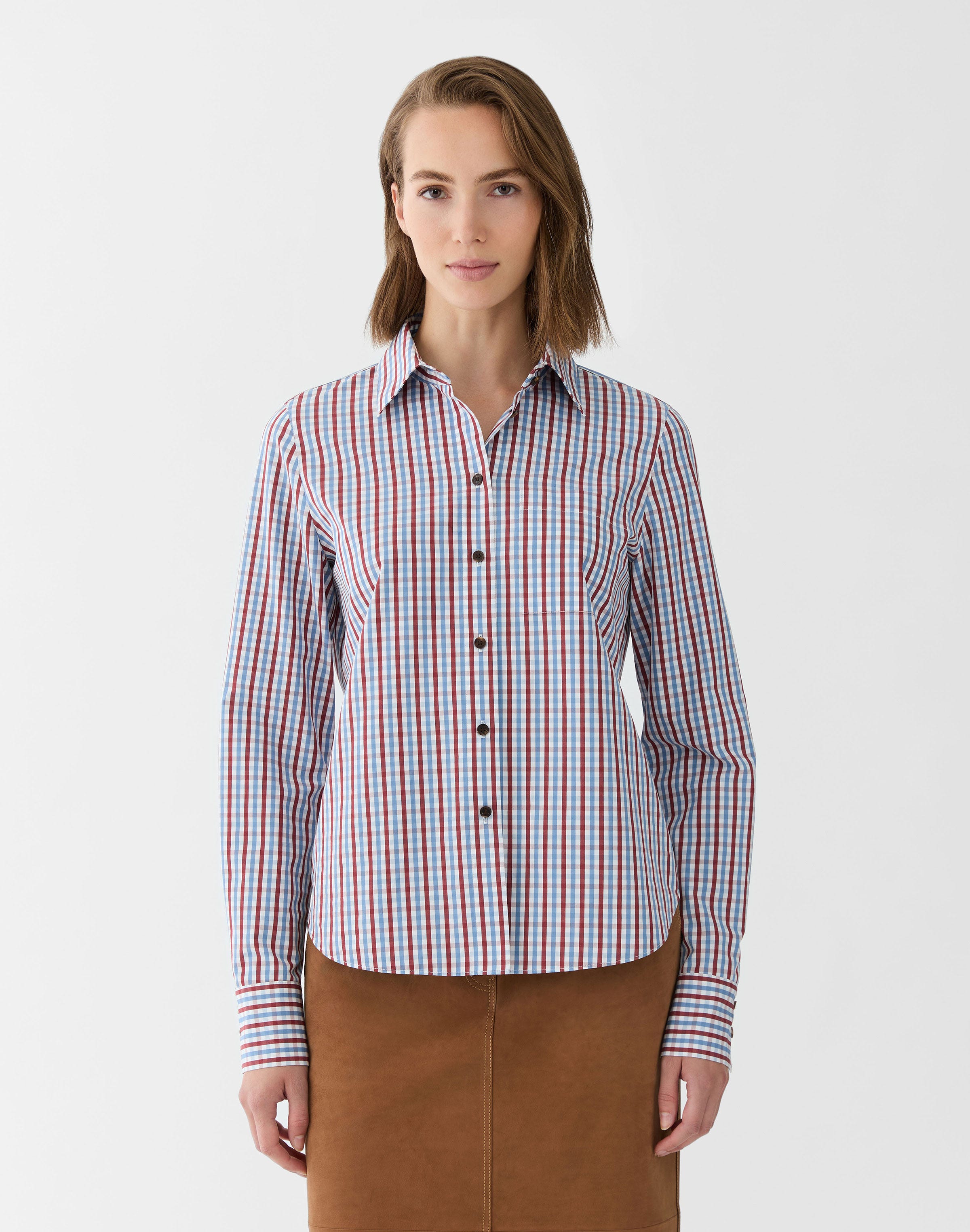 Gingham Cotton Button Front Shirt