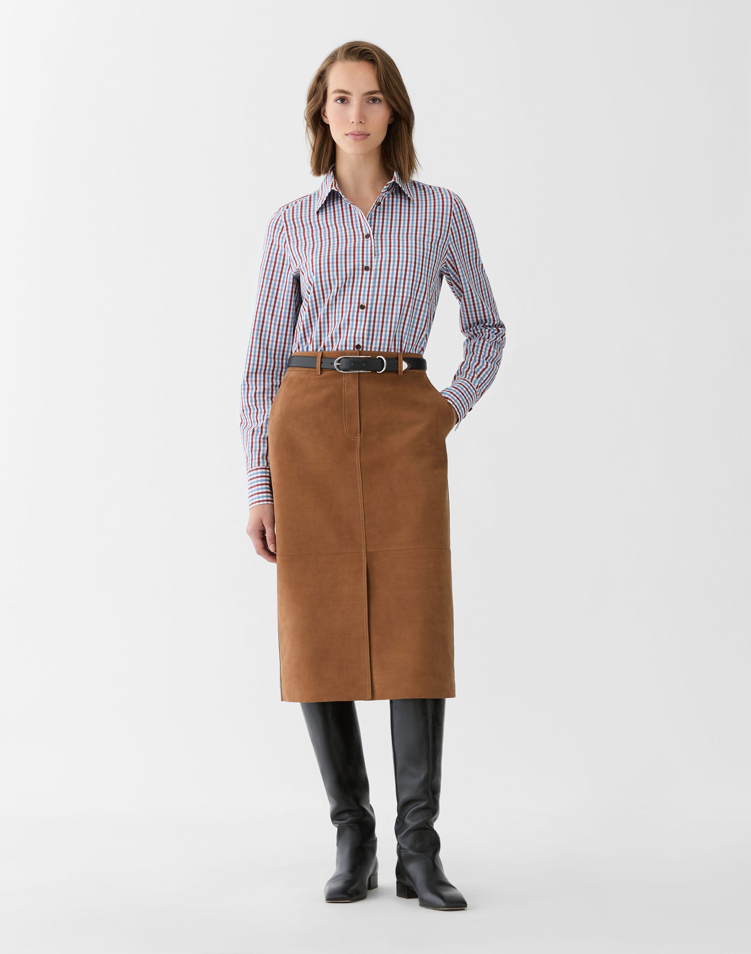 Gingham Cotton Button Front Shirt
