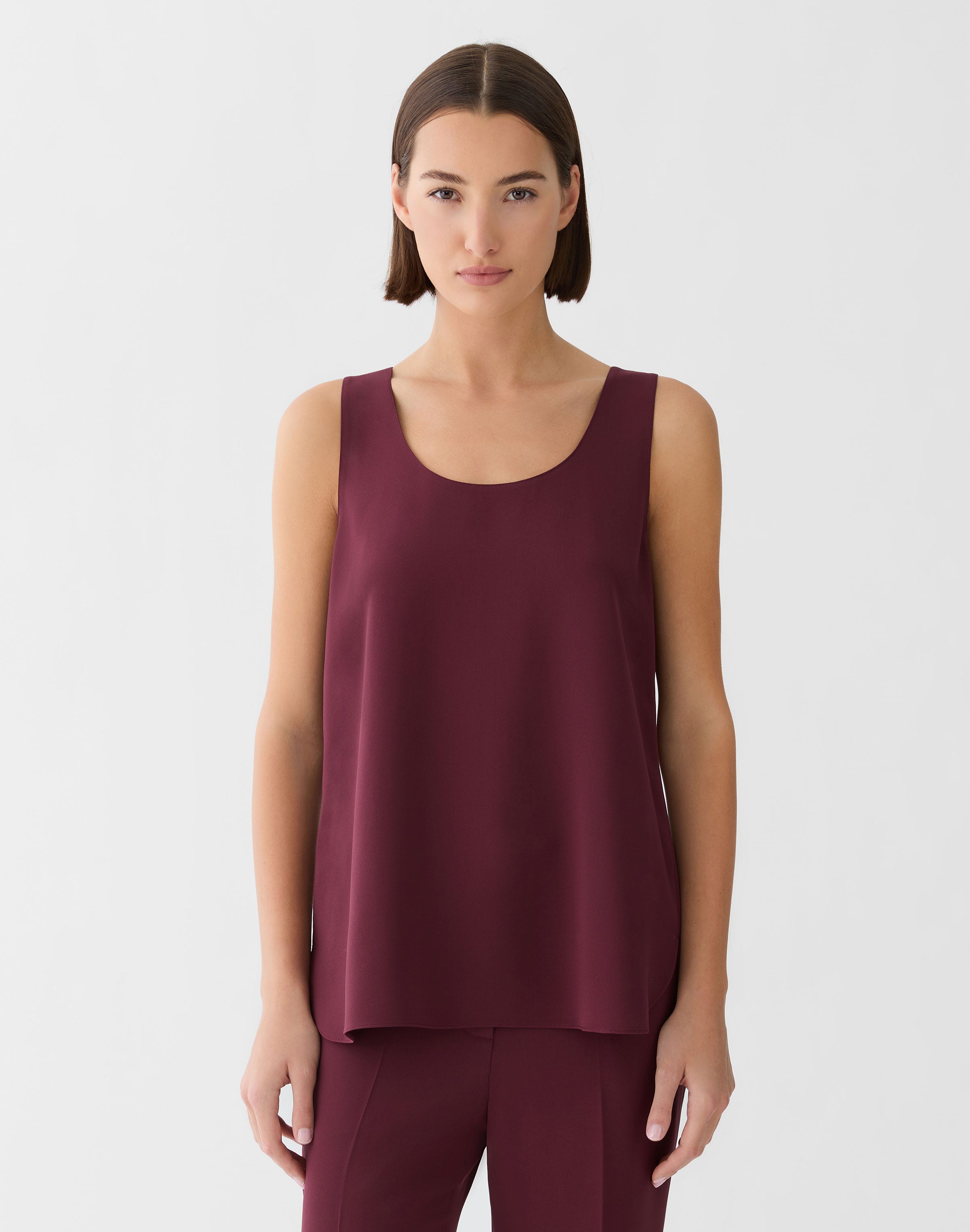Lafayette 148 Crepe Sleeveless Tank Blouse In Purple