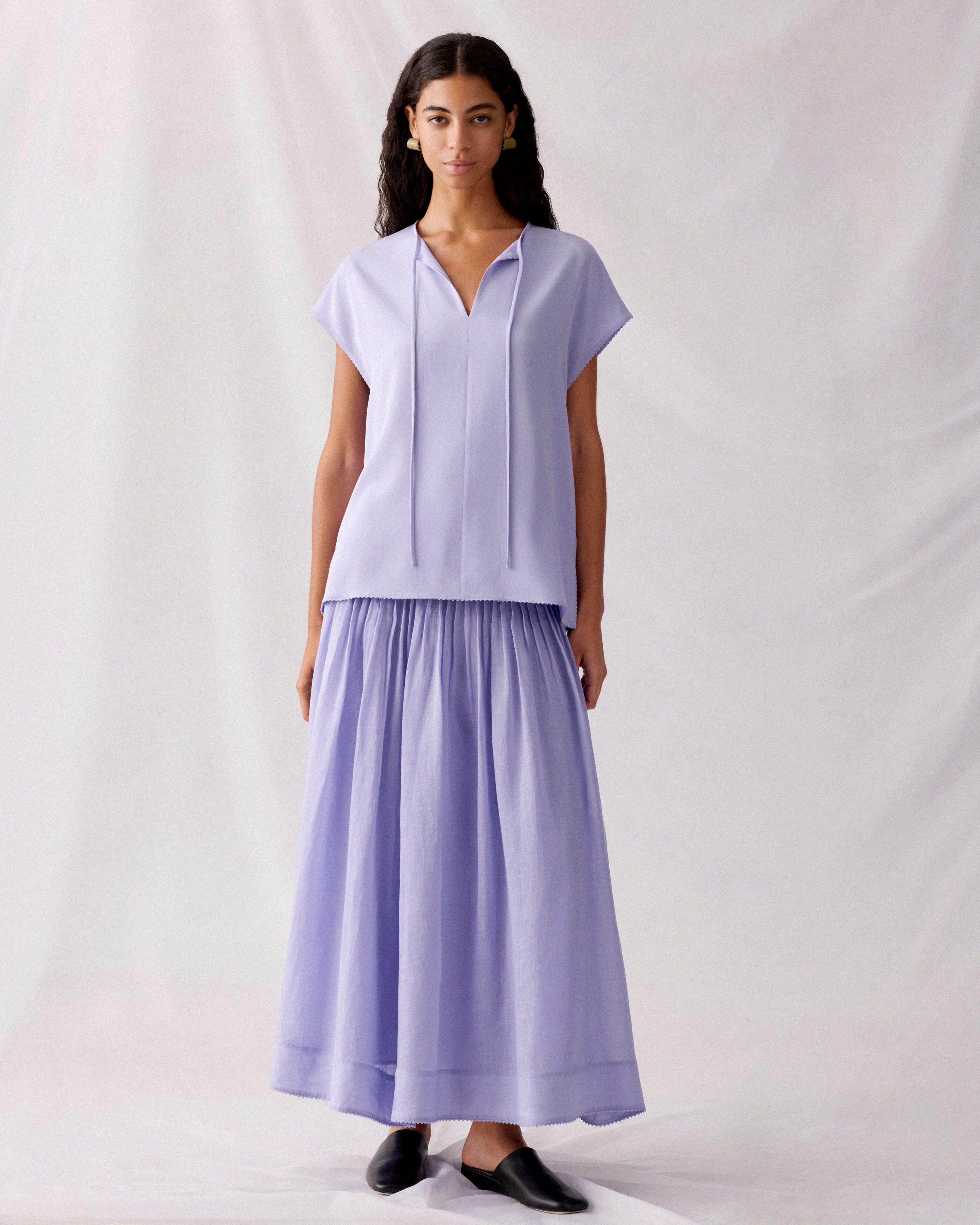 Keyhole Blouse and Hand Pintucked Maxi Skirt