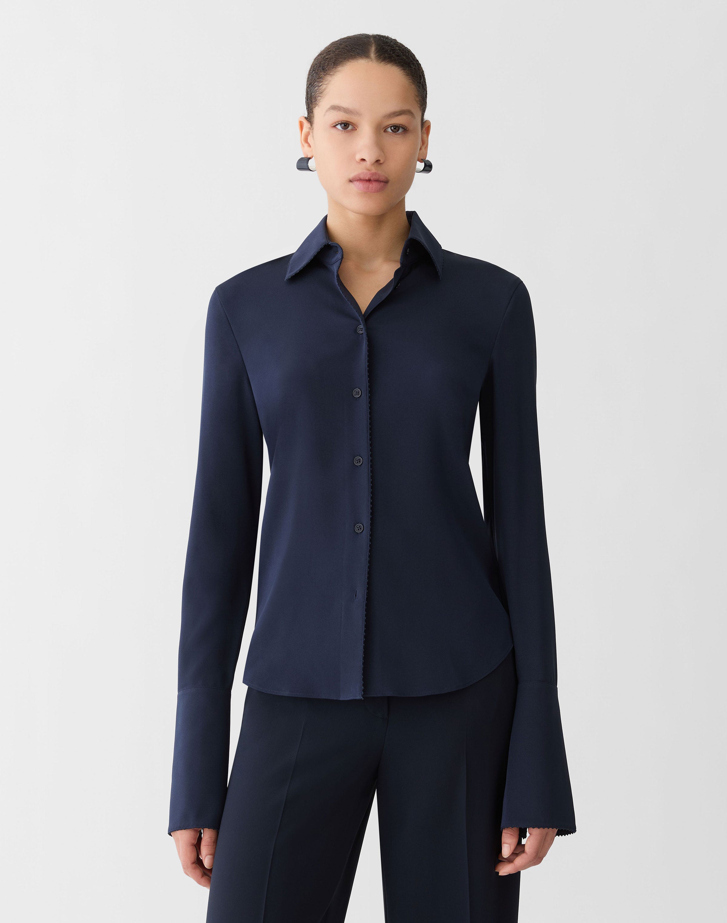 Organic Silk Stretch Georgette French Cuff Blouse