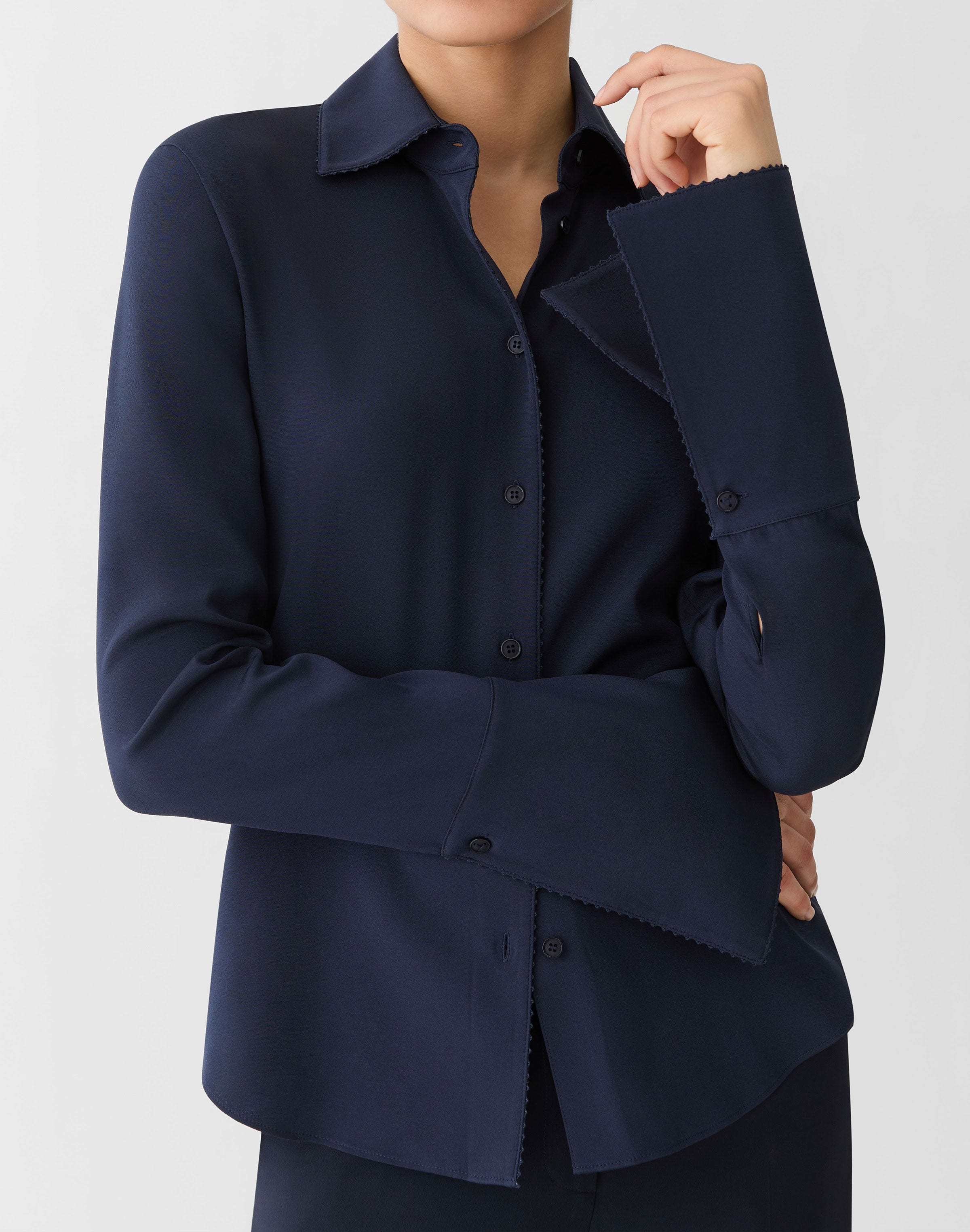 Organic Silk Stretch Georgette French Cuff Blouse