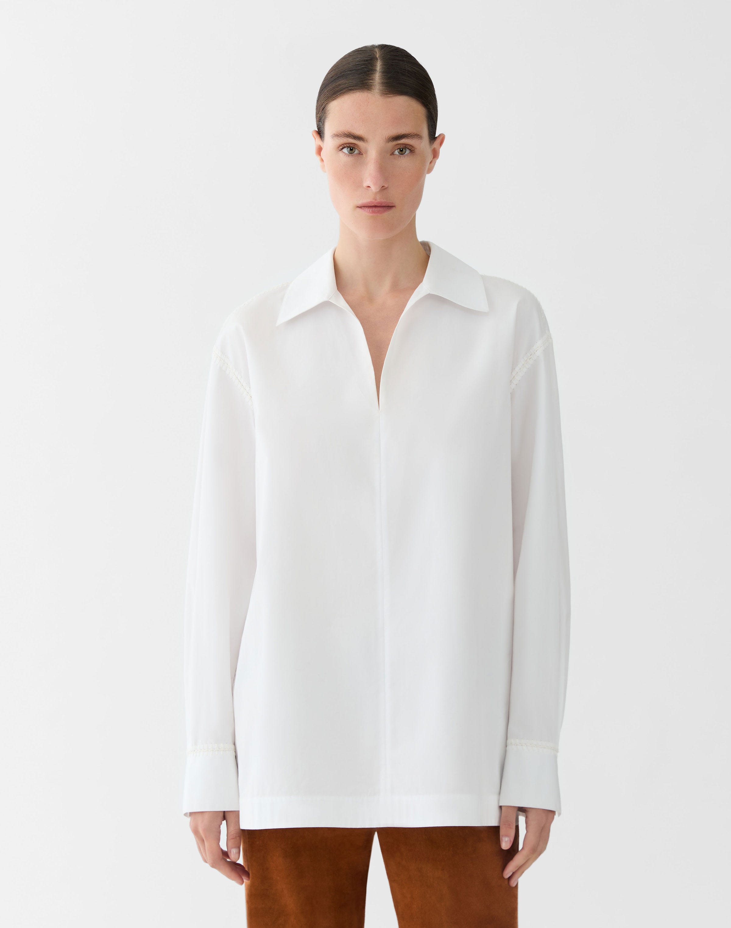 Organic Cotton Poplin Whipstitch Popover Blouse