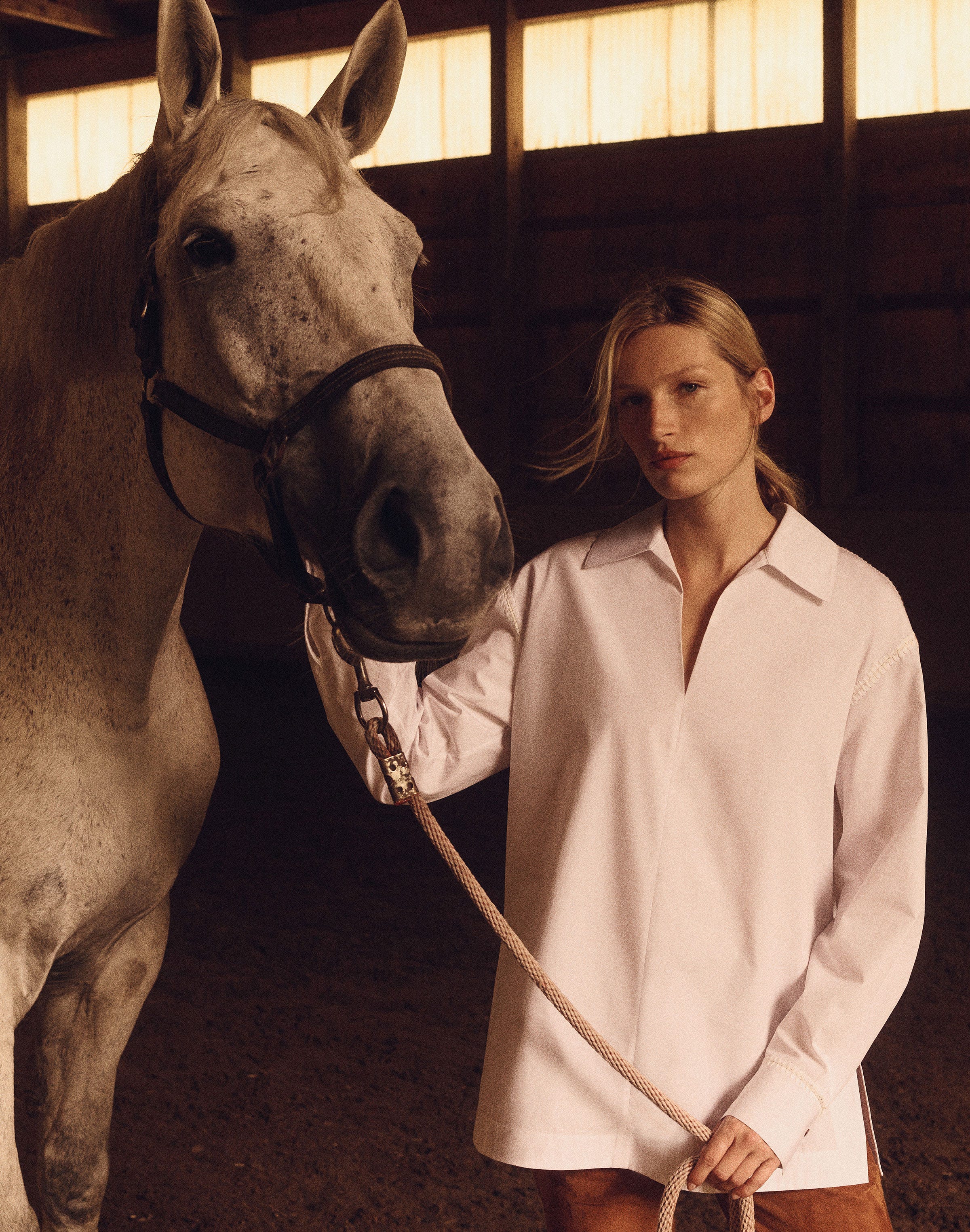 Organic Cotton Poplin Whipstitch Popover Blouse