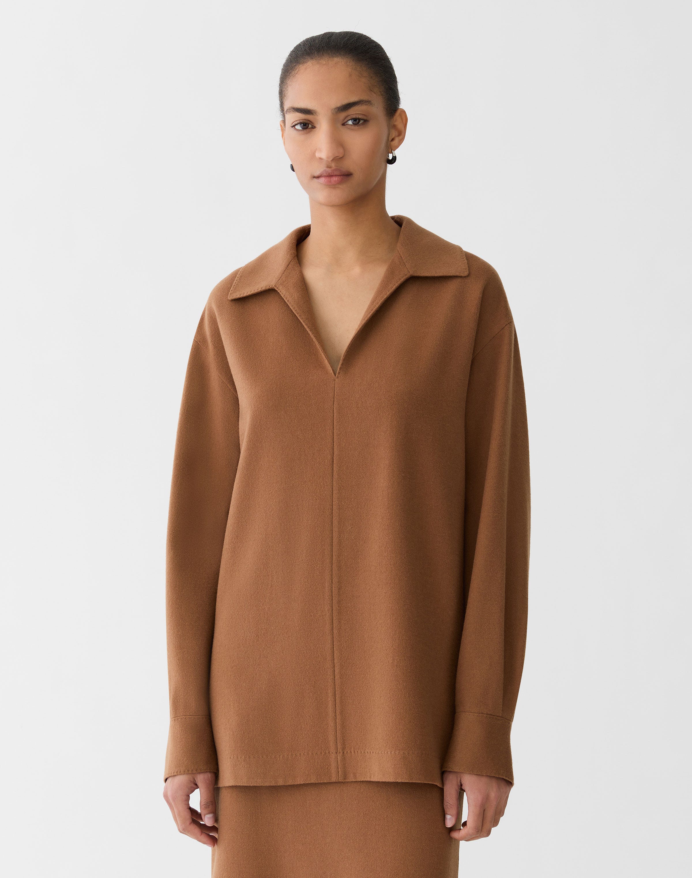 Plus-Size Camel Hair Popover Blouse