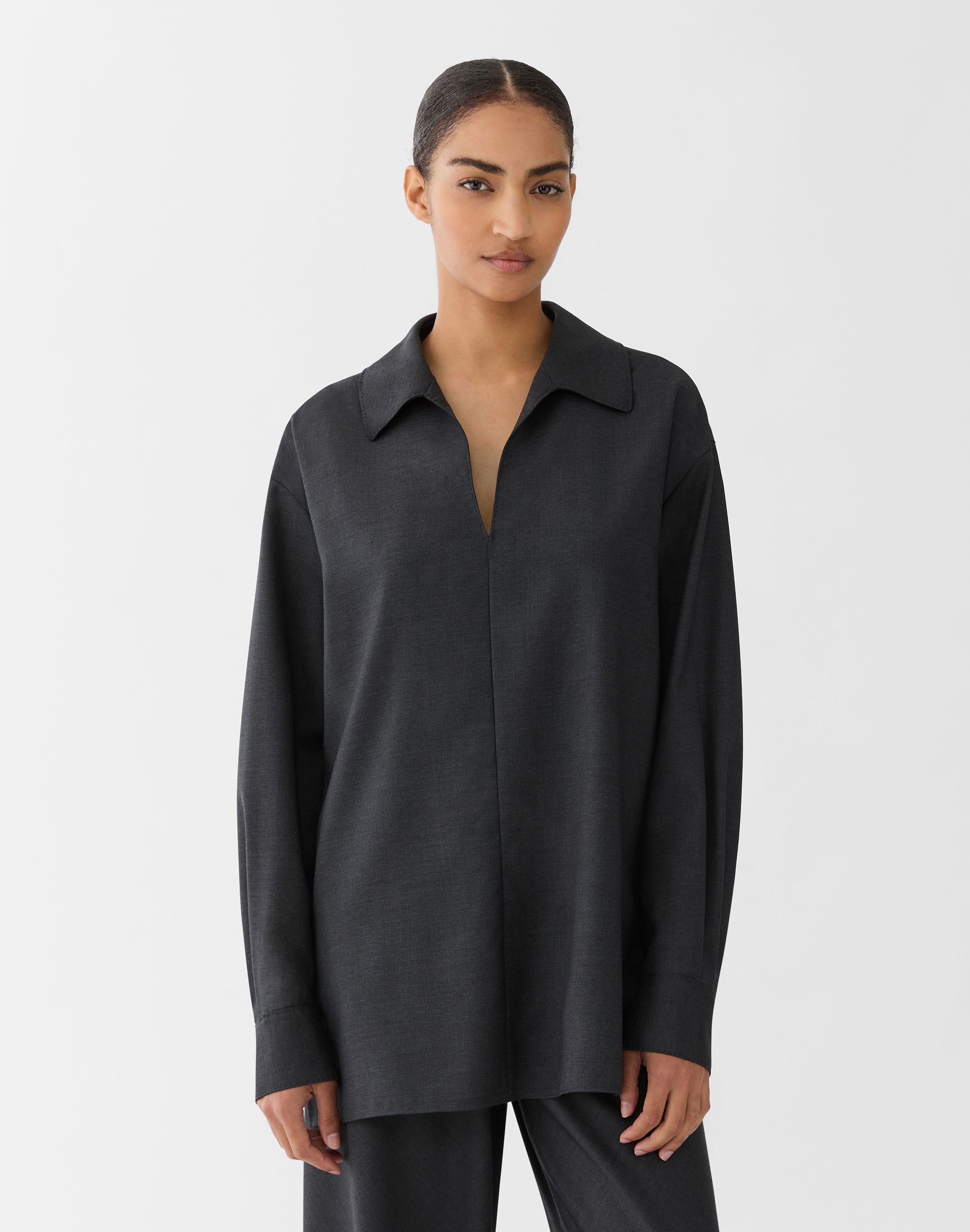 Fluid Wool Popover Blouse