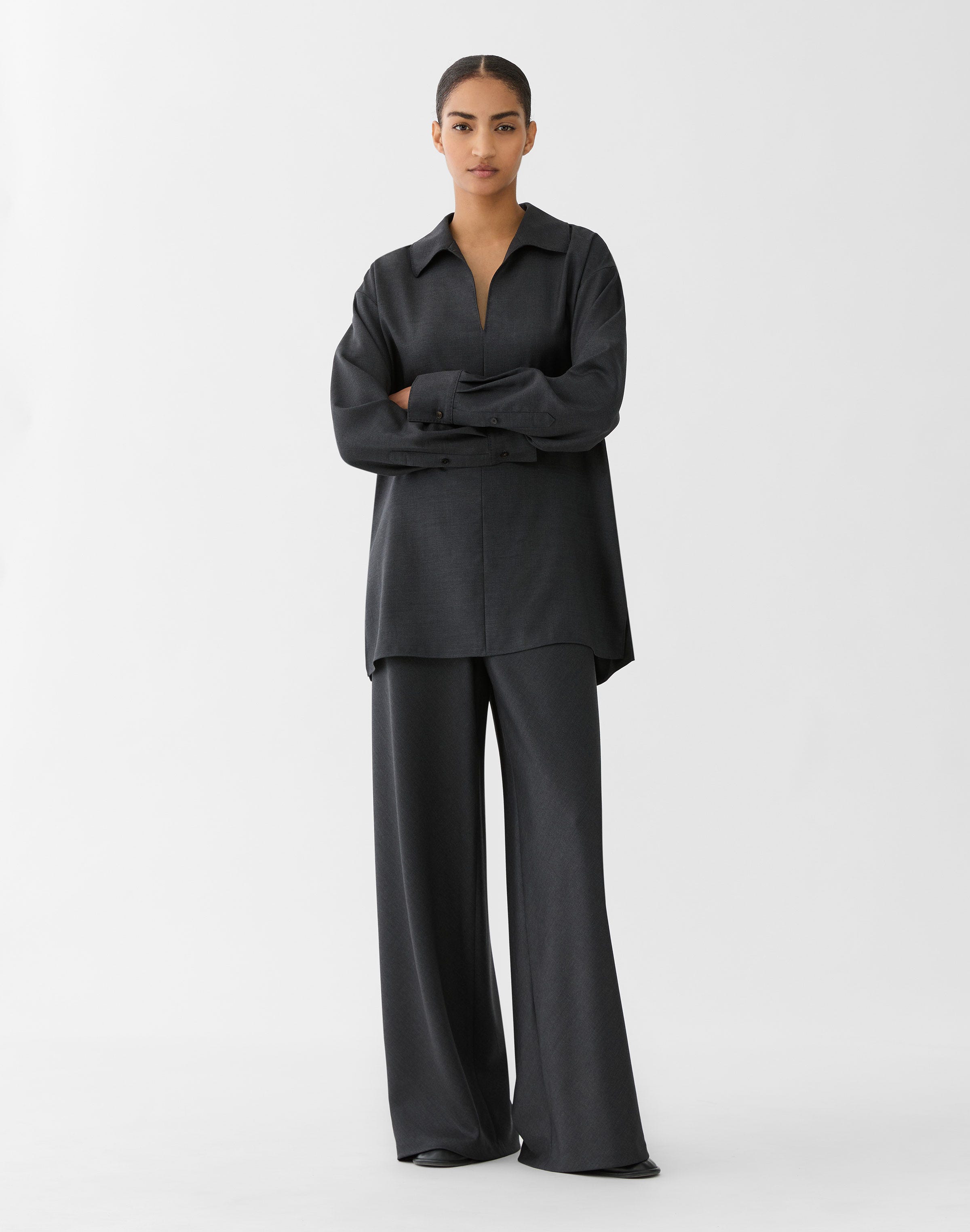 Fluid Wool Popover Blouse
