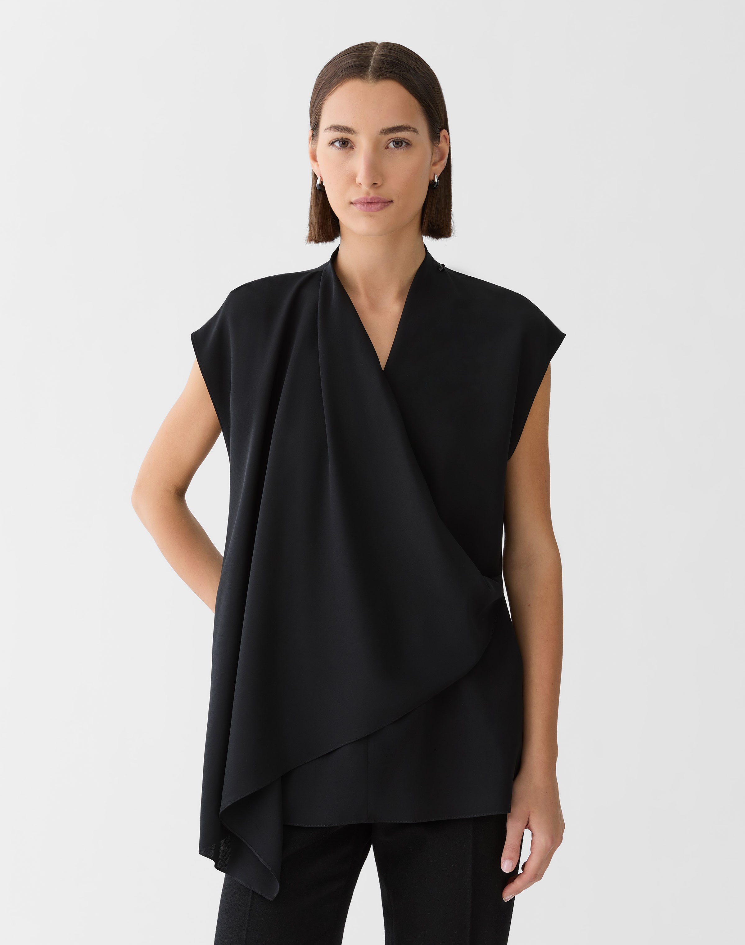 Organic Silk Stretch Georgette Convertible Draped Blouse
