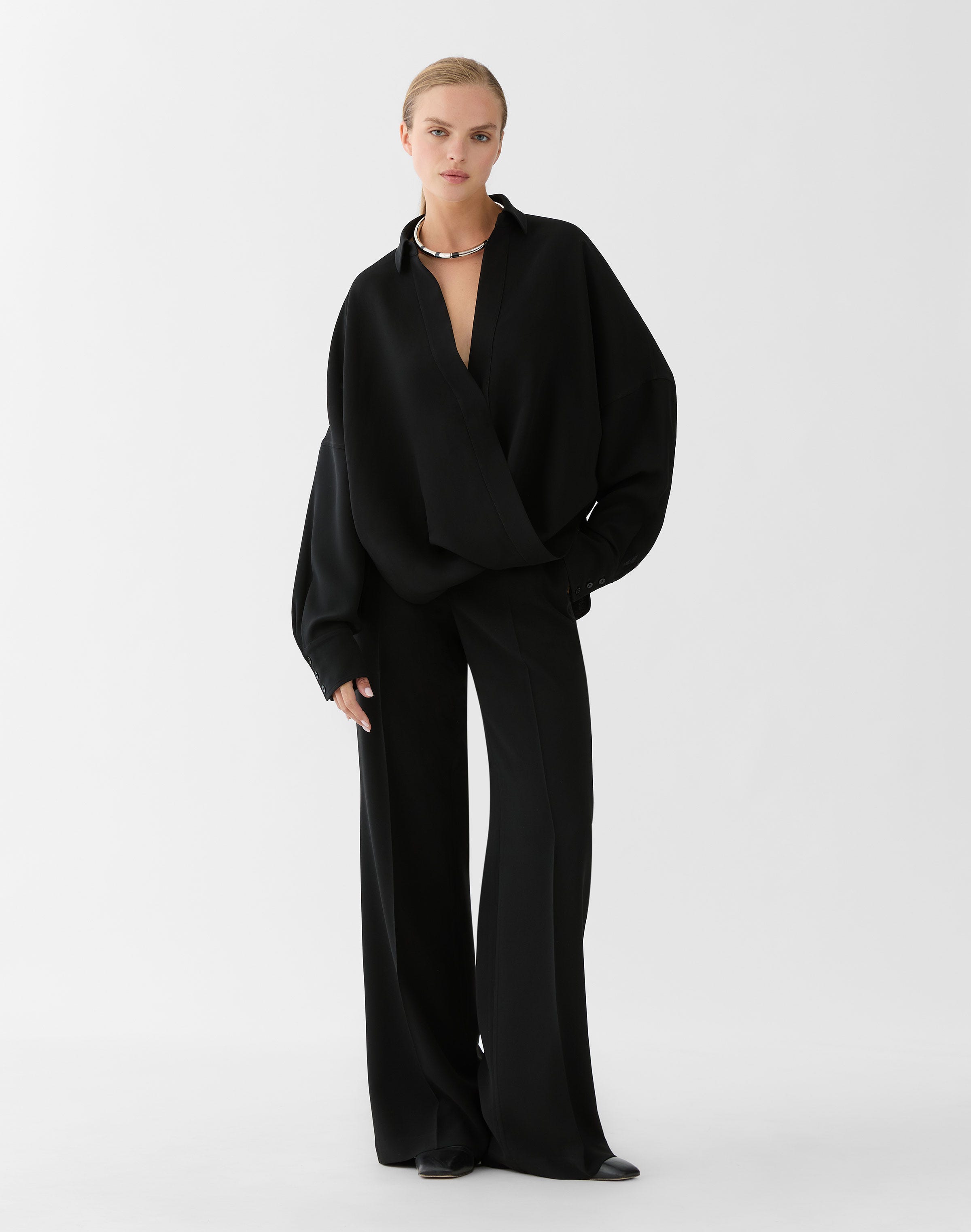 Responsible Finesse Crepe Popover Wrap Shirt