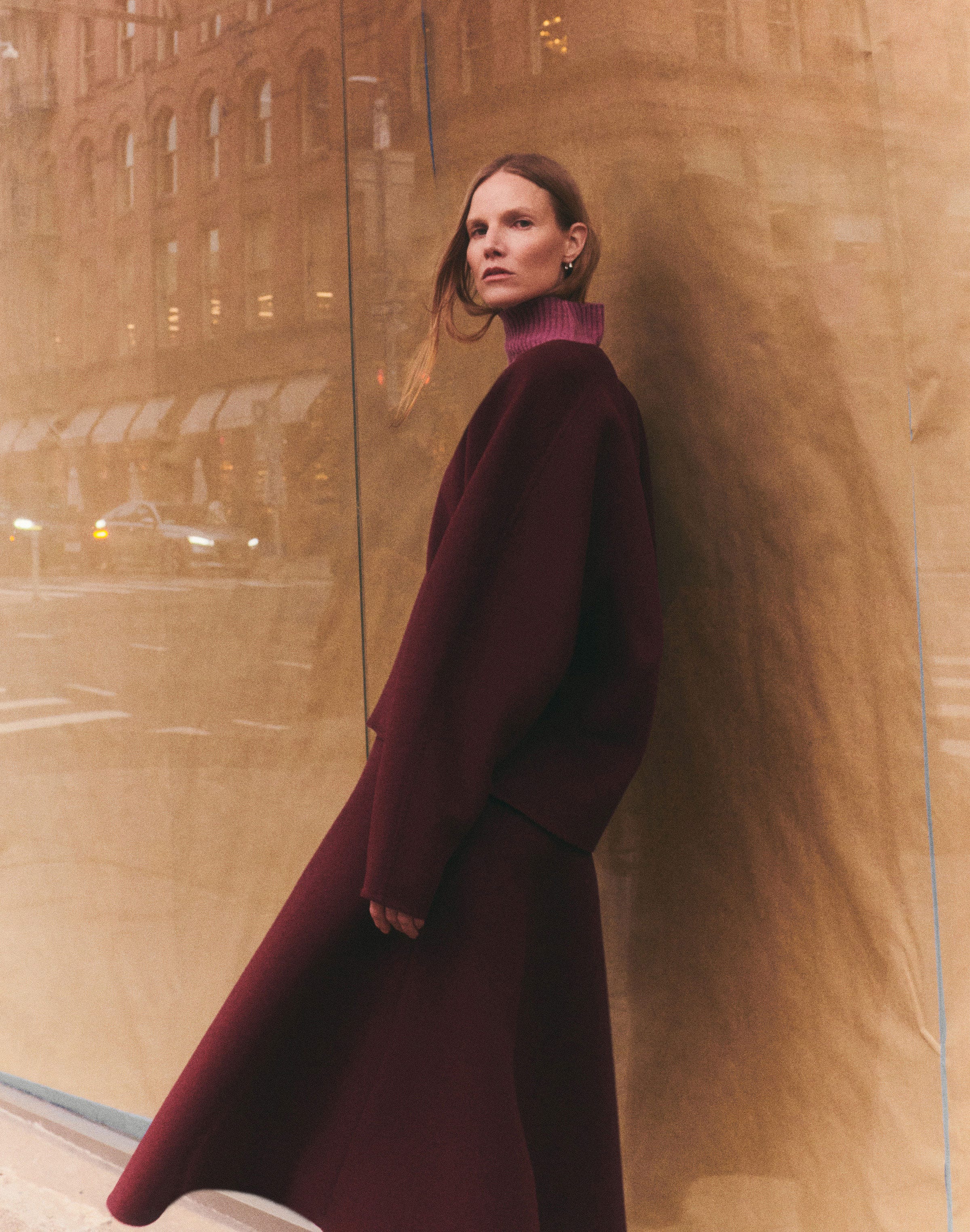 Wool-Cashmere Blouse and Flared Skirt with Cashmere Sweater