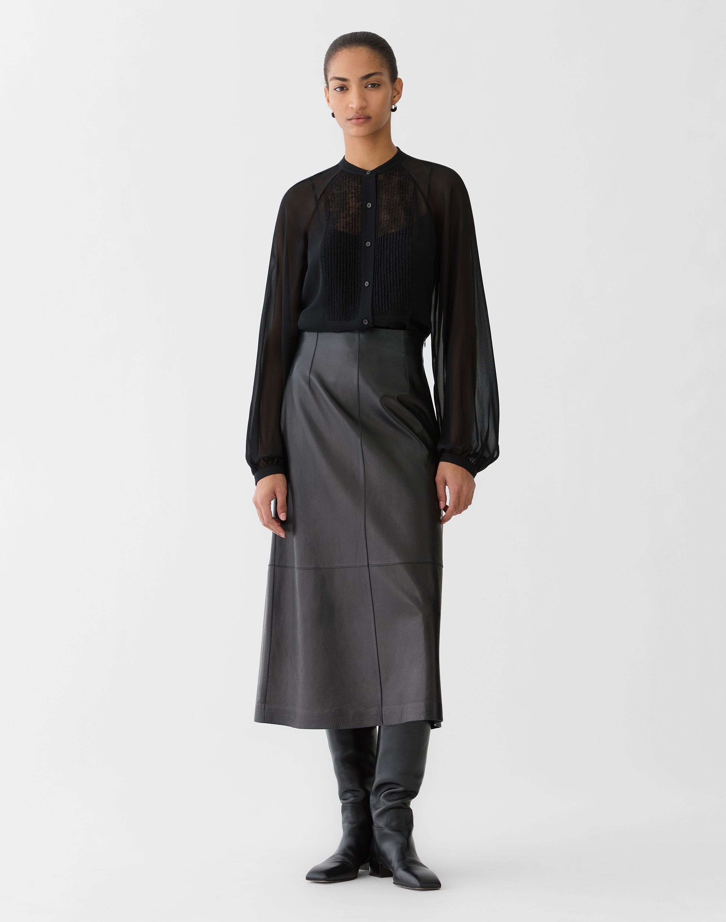 Silk Georgette & Chantilly Lace Tuxedo Blouse