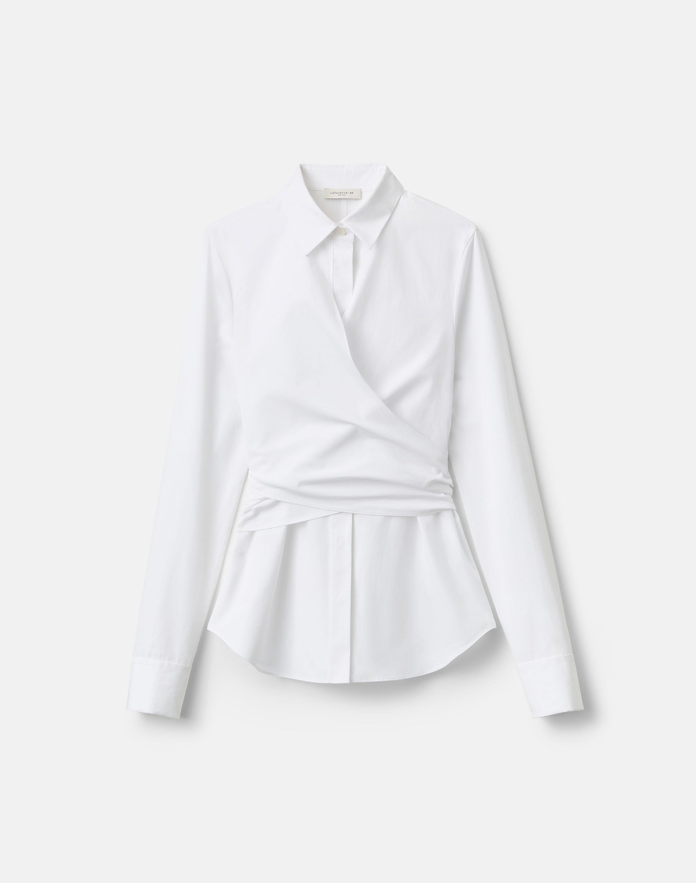 Petite Organic Cotton Poplin Long Sleeve Wrap Shirt