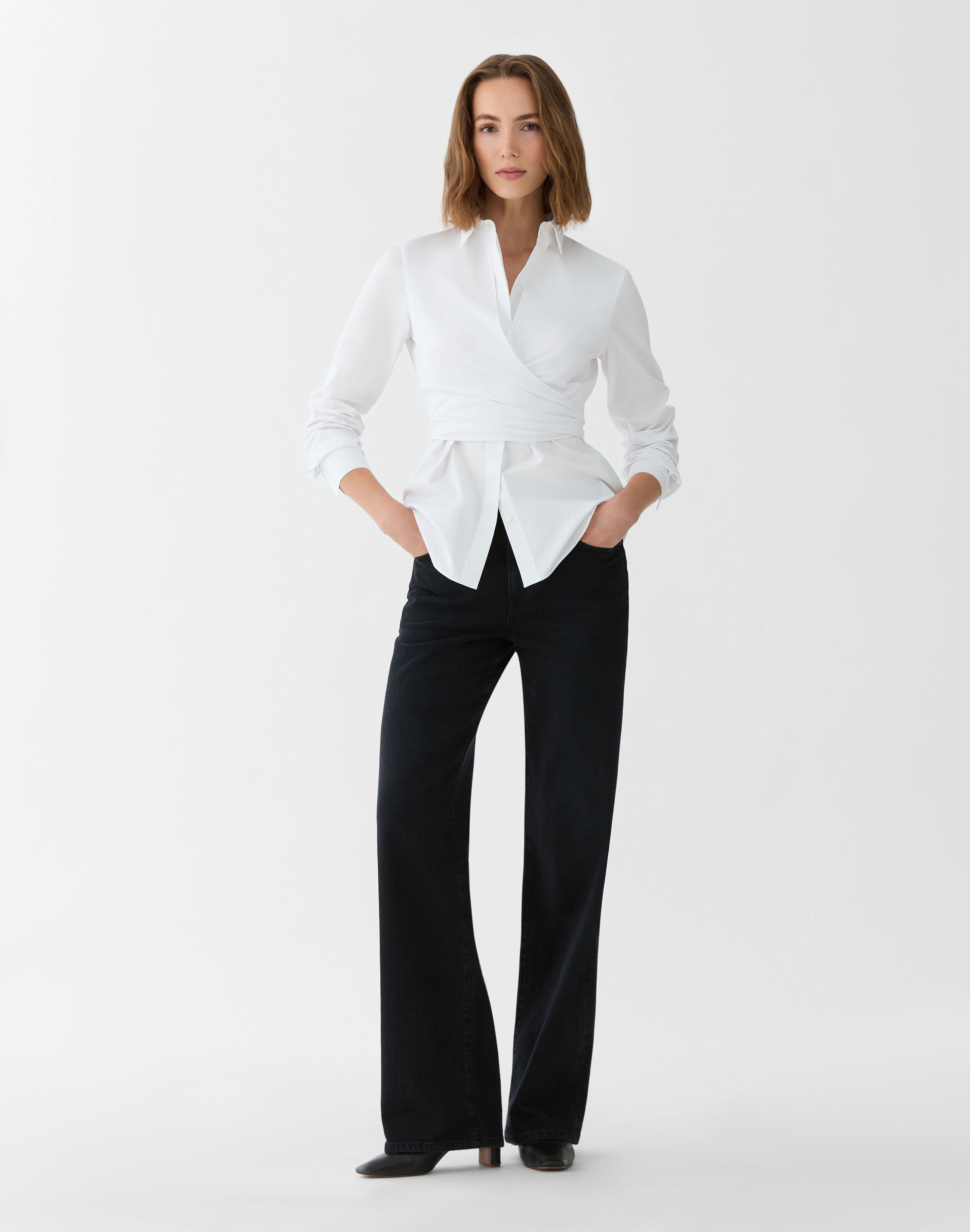 Petite Organic Cotton Poplin Long Sleeve Wrap Shirt