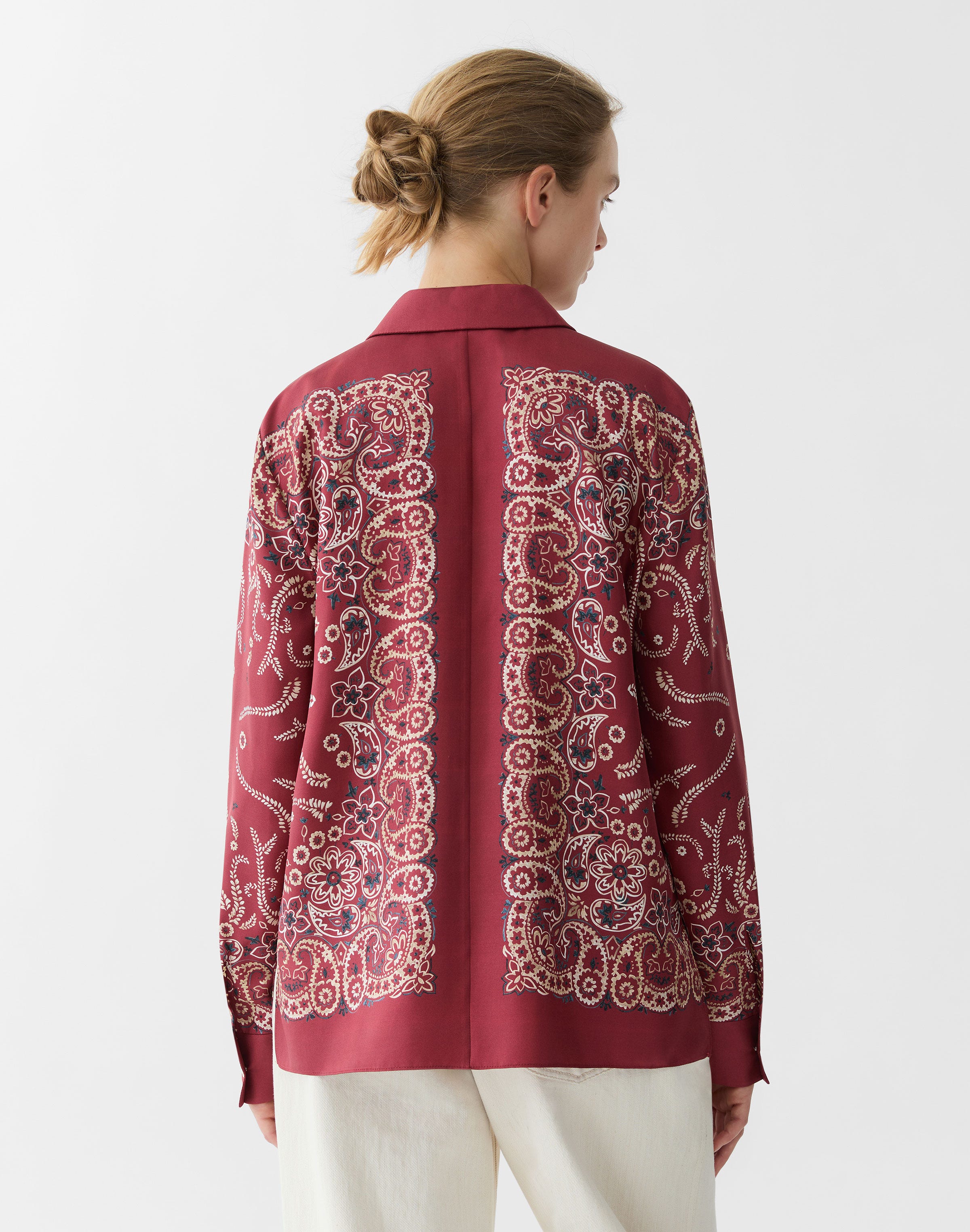 Bandana Print Silk Twill Button Front Blouse