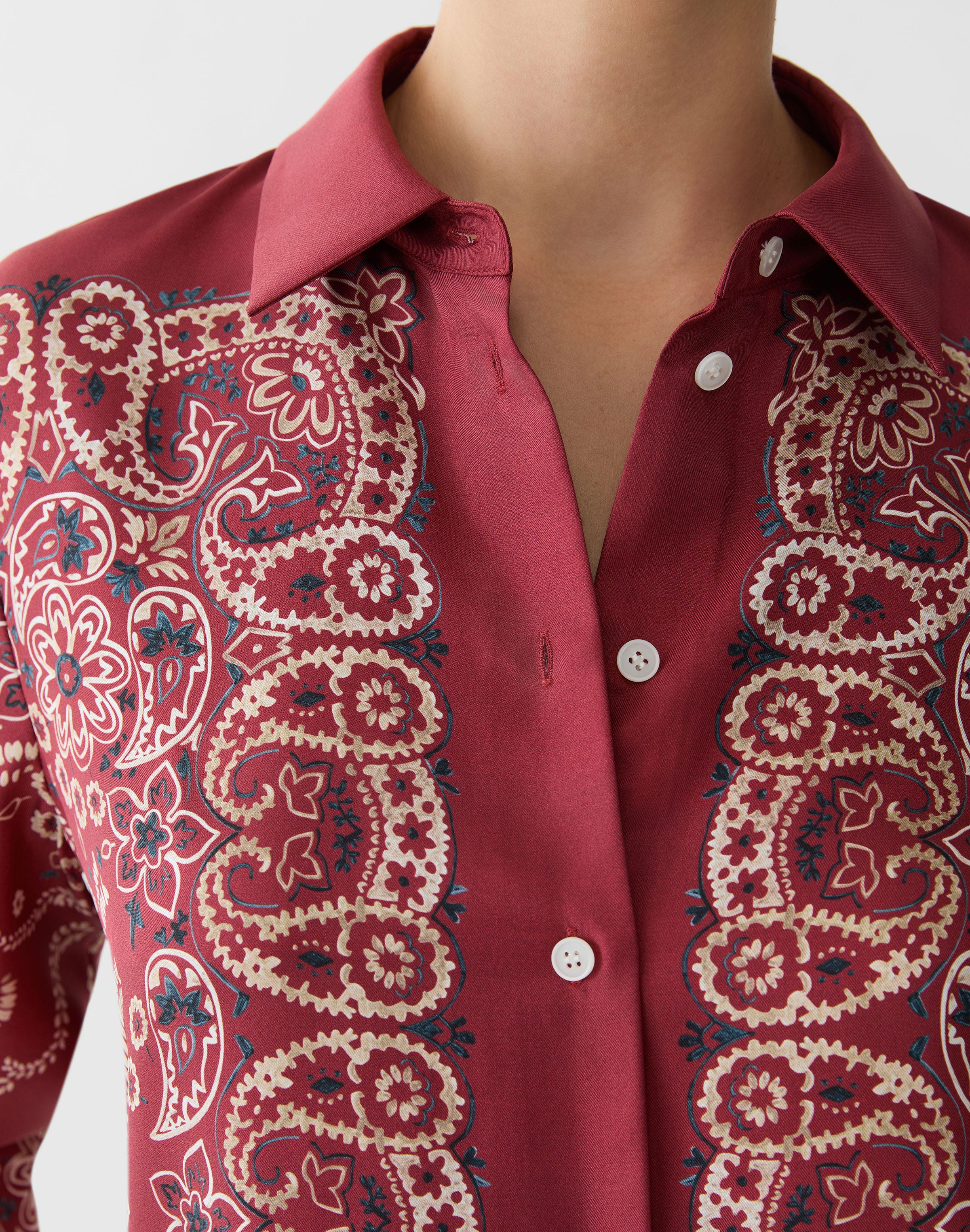 Bandana Print Silk Twill Button Front Blouse
