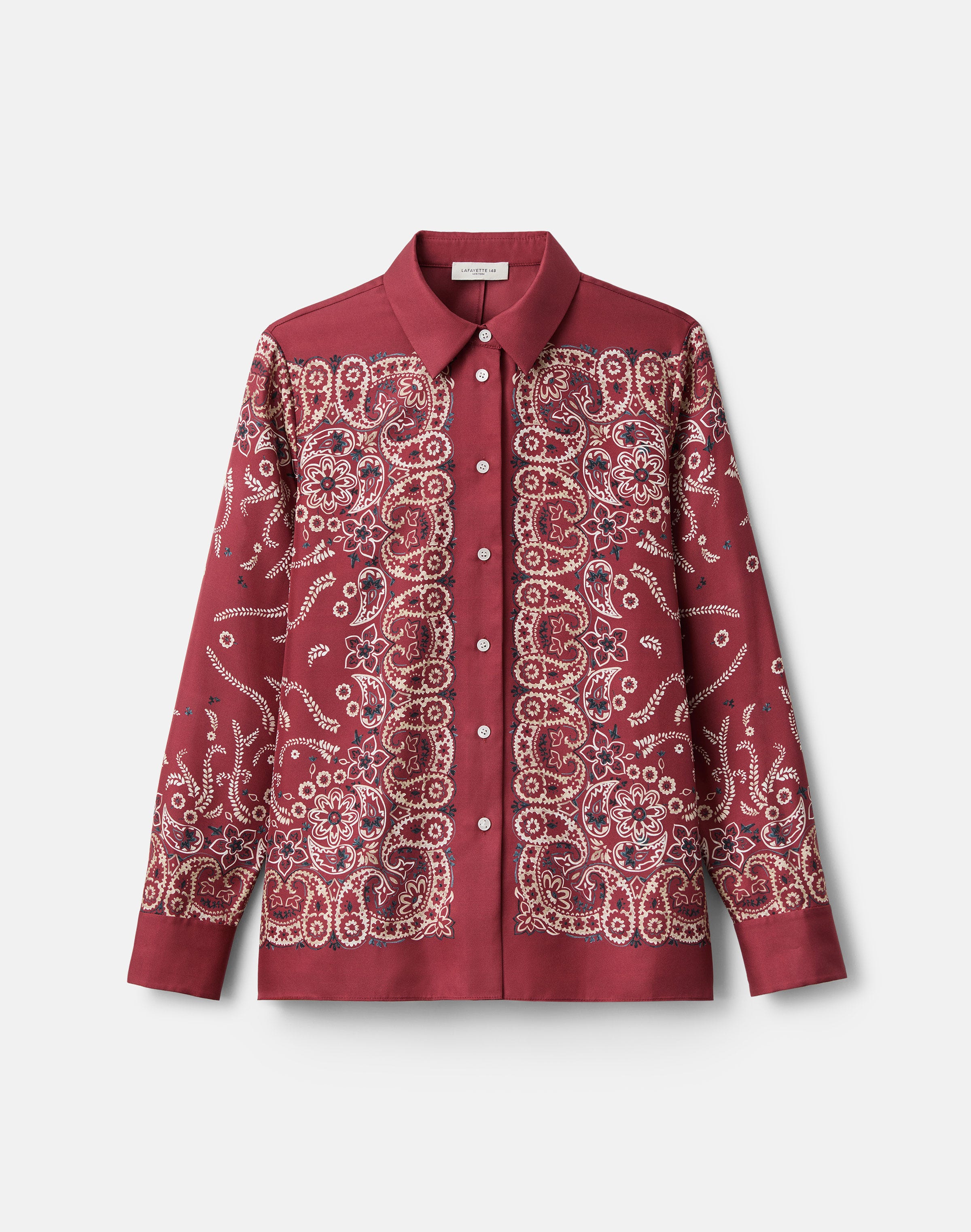 Bandana Print Silk Twill Button Front Blouse