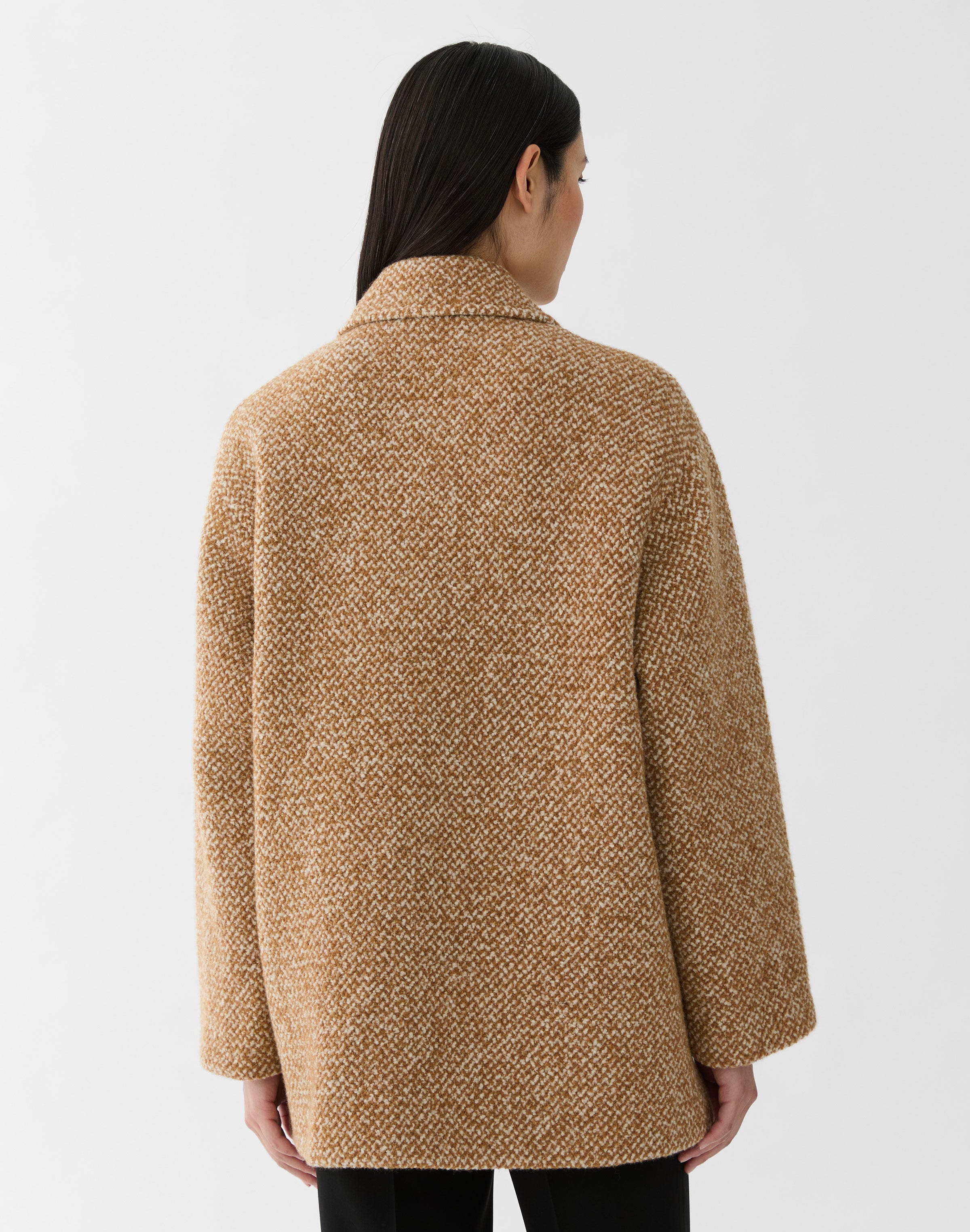 Wool-Cashmere Bouclé Herringbone Swing Coat