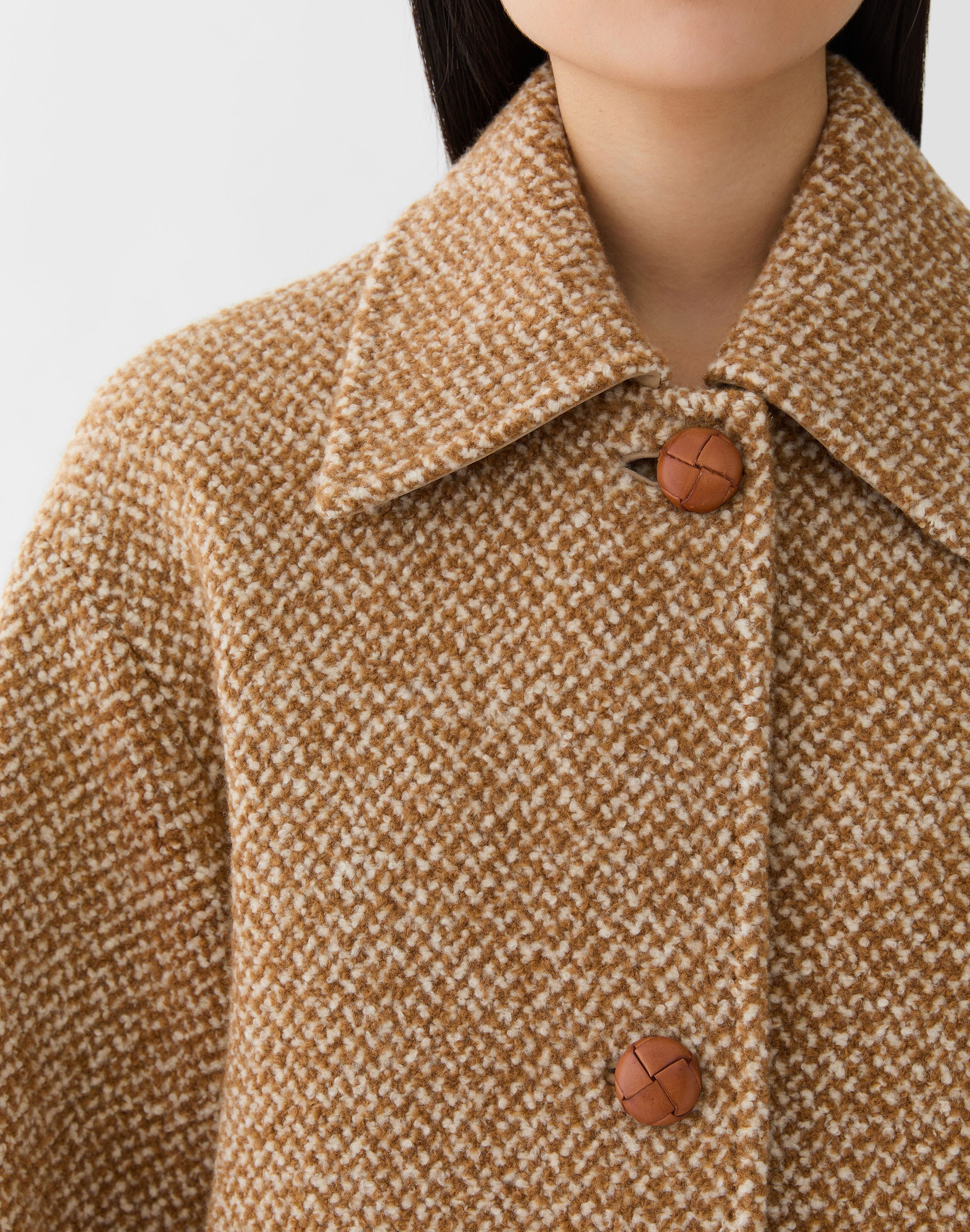 Wool-Cashmere Bouclé Herringbone Swing Coat
