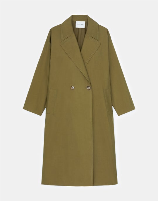 Silk Tech Double-Breasted Oversized Trench Coat