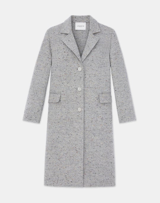 Petite Speckled Wool Double Face Tweed Coat