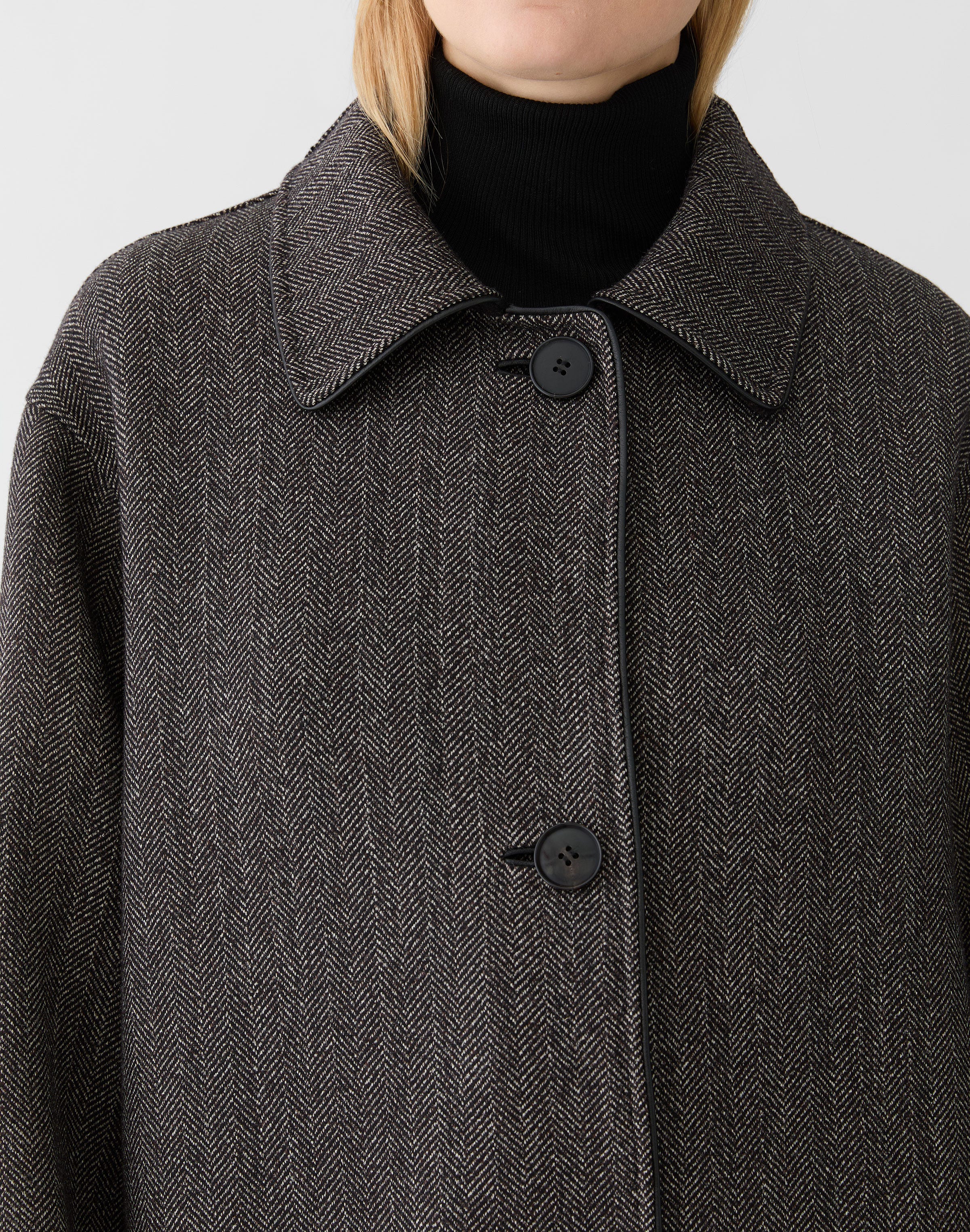 Wool-Cashmere Herringbone Double Face Reversible Overcoat
