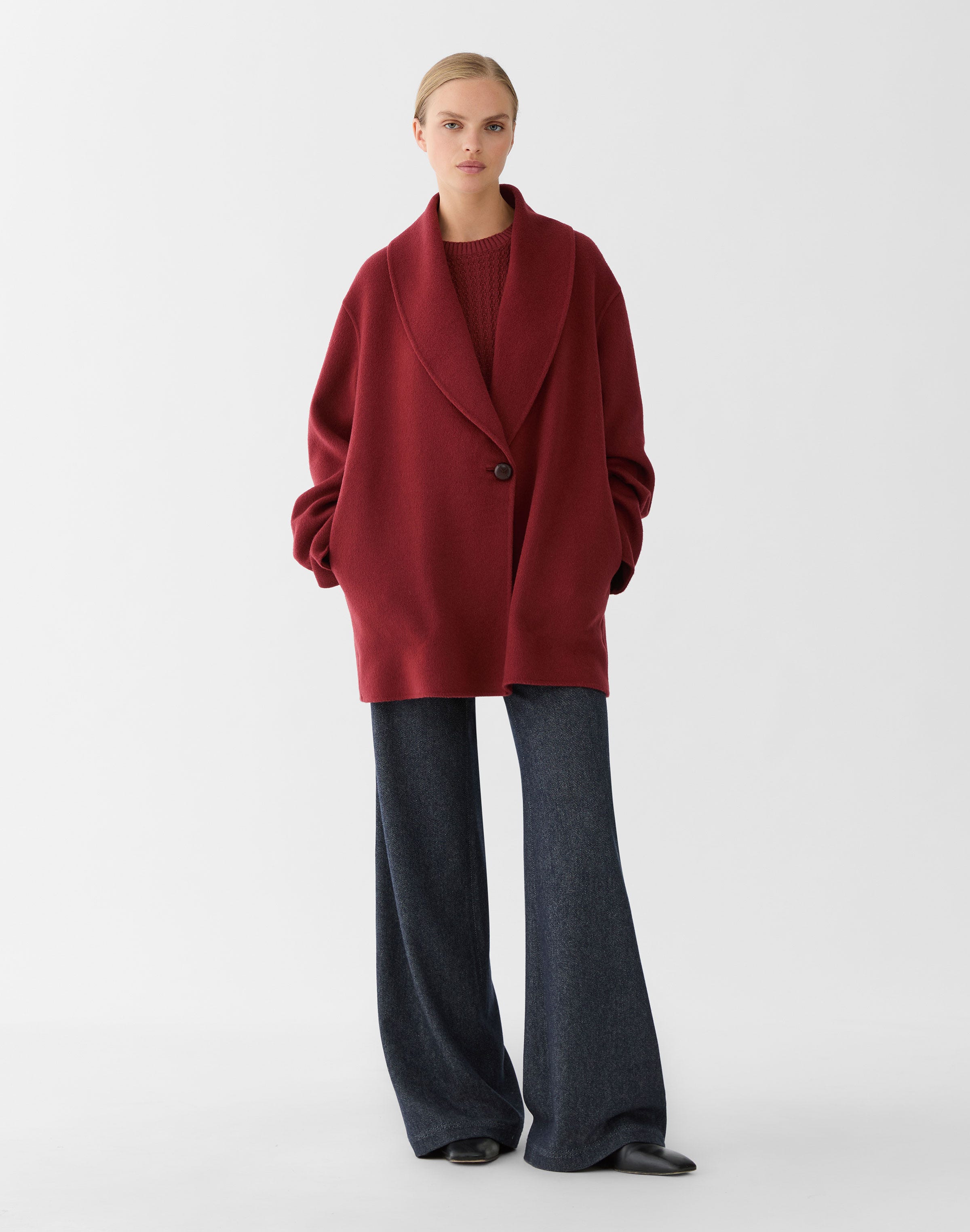 Wool-Cashmere Double Face Shawl Collar Short Coat
