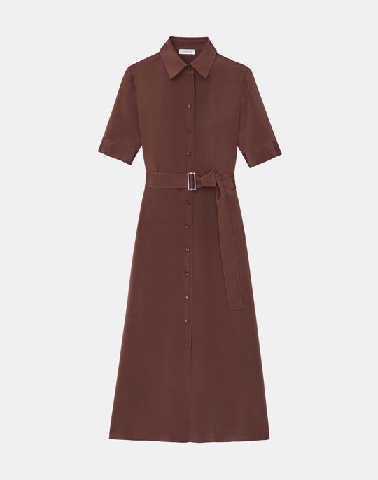 Plus-Size Organic Silk Georgette A-Line Belted Shirtdress