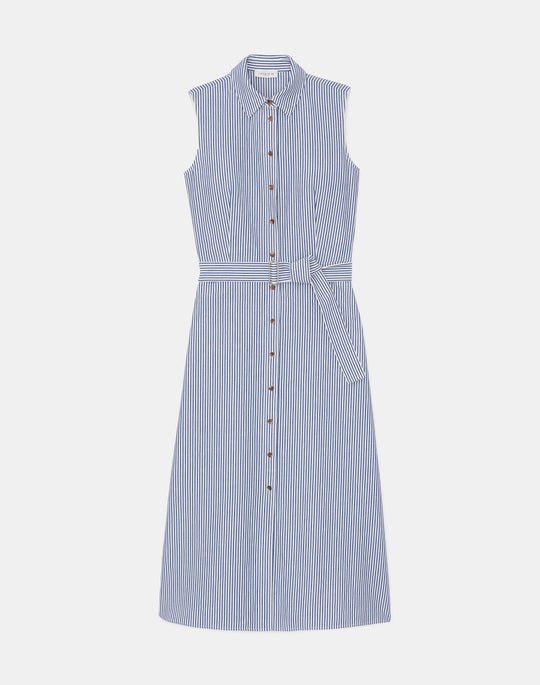 Petite Railroad Stripe Cotton-Linen Sleeveless Shirtdress