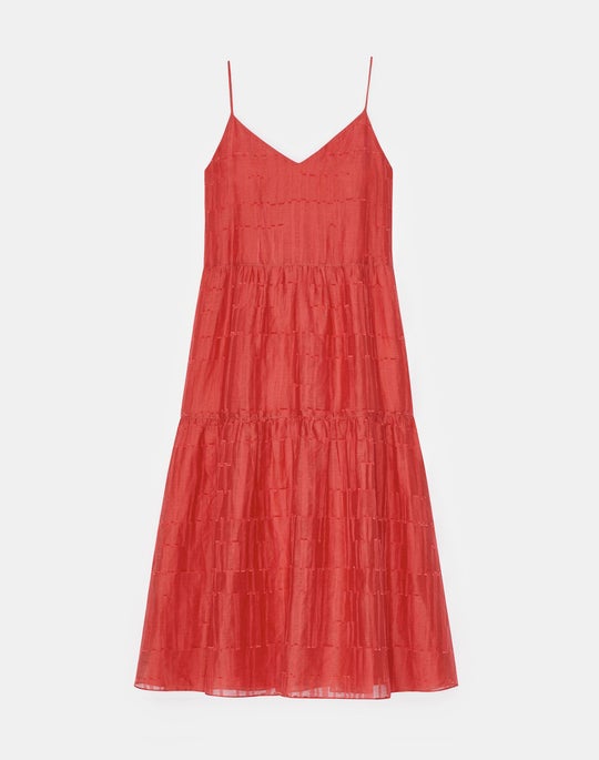 Plus-Size Beach Stripe Jacquard Linen-Silk Dress