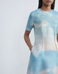 Sky Scene Print Silk Gazar Fit & Flare Dress