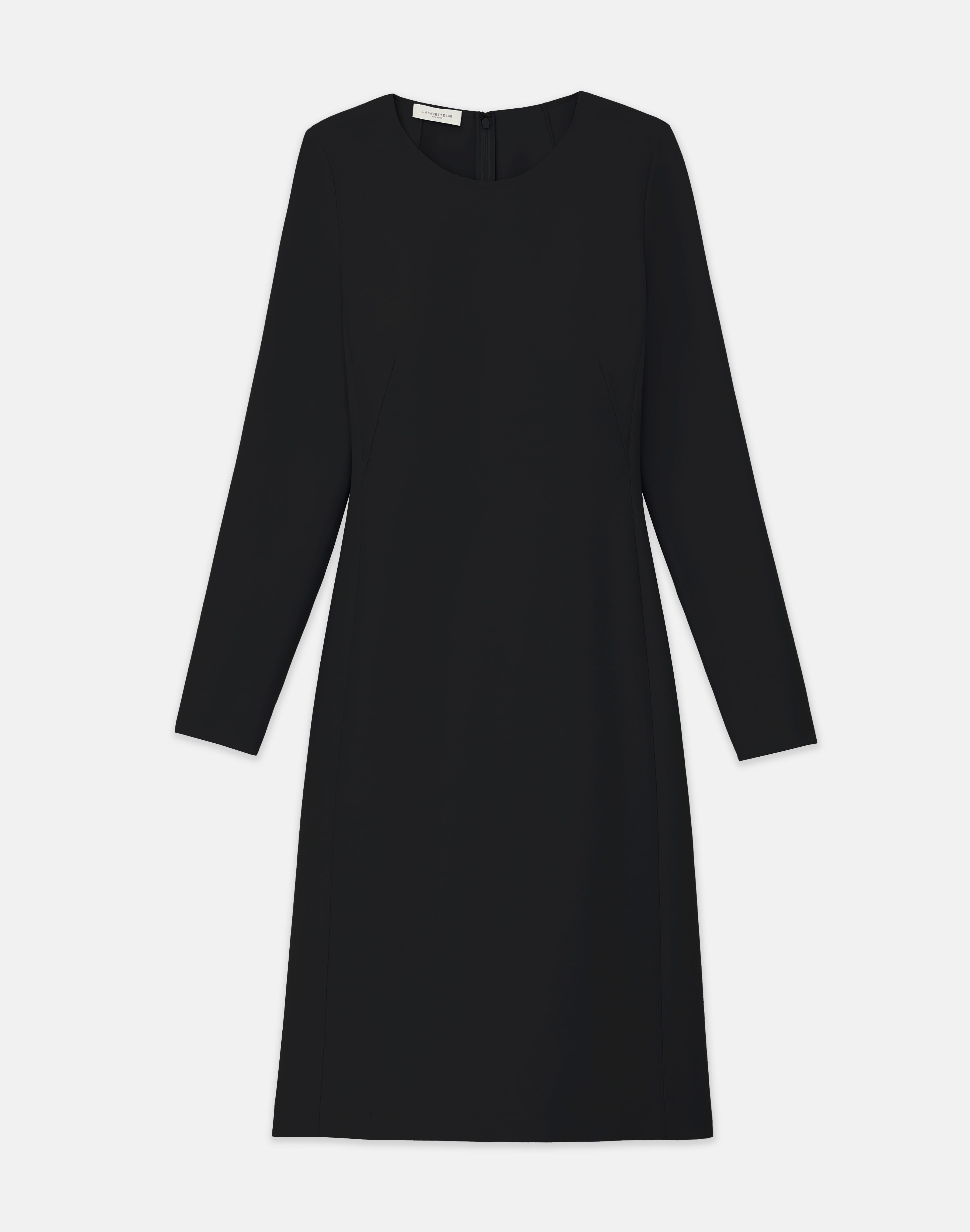 Lafayette 148 Wool-silk Crepe Long Sleeve Sheath Dress In Black | ModeSens